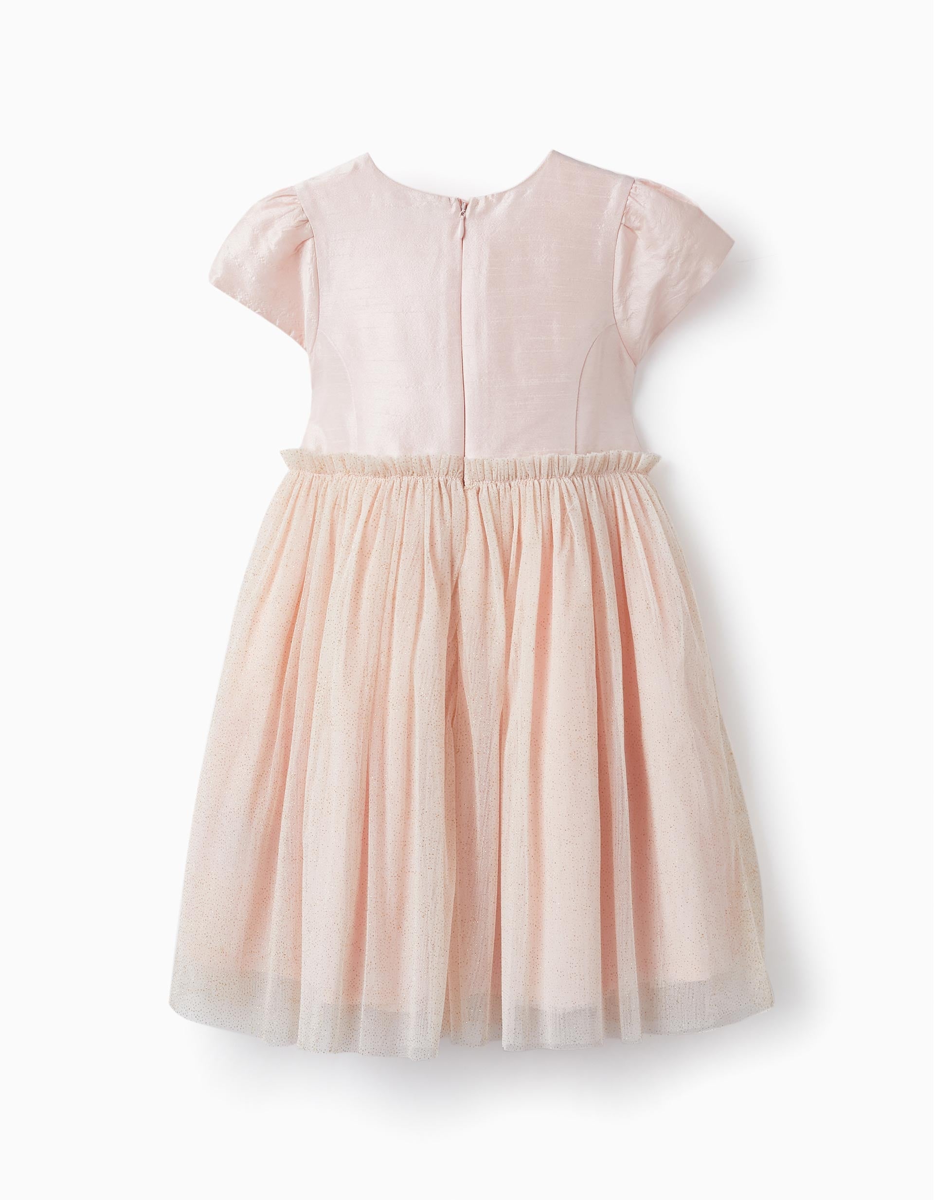 Dress with Tulle Skirt and Golden Glitter for Girls, Pink