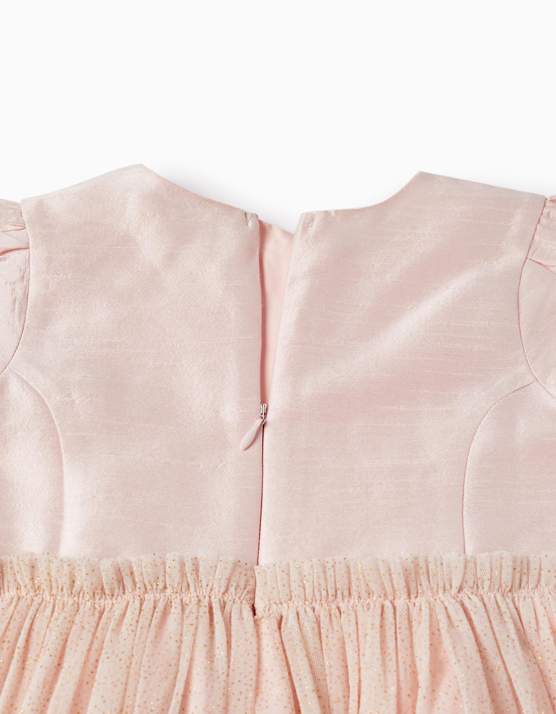 Dress with Tulle Skirt and Golden Glitter for Girls, Pink