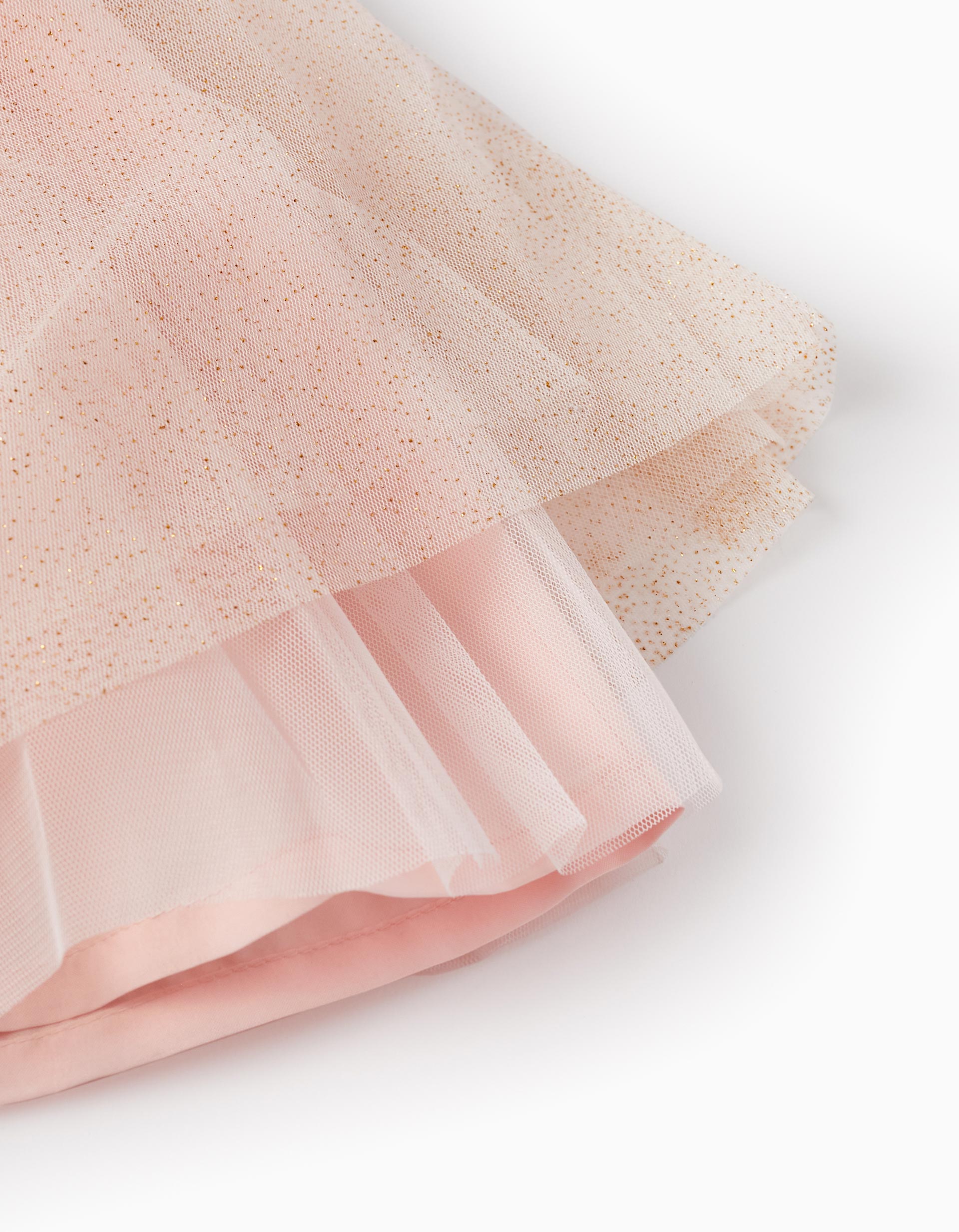 Dress with Tulle Skirt and Golden Glitter for Girls, Pink