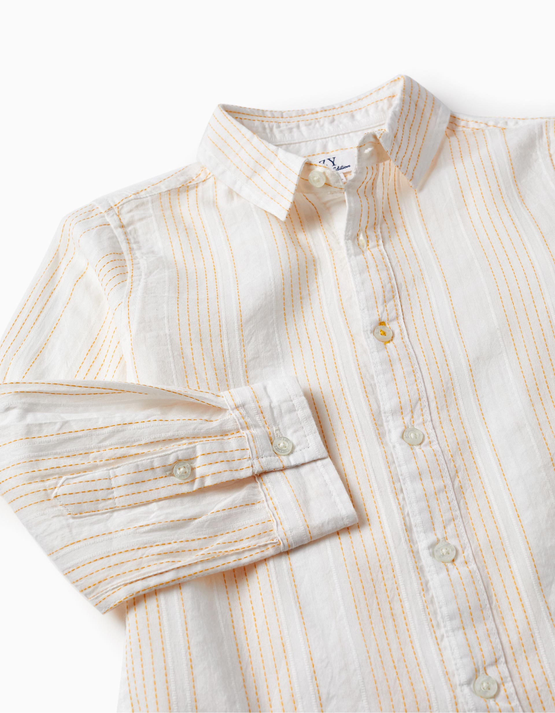 Long Sleeve Cotton Shirt for Boys, White/Yellow