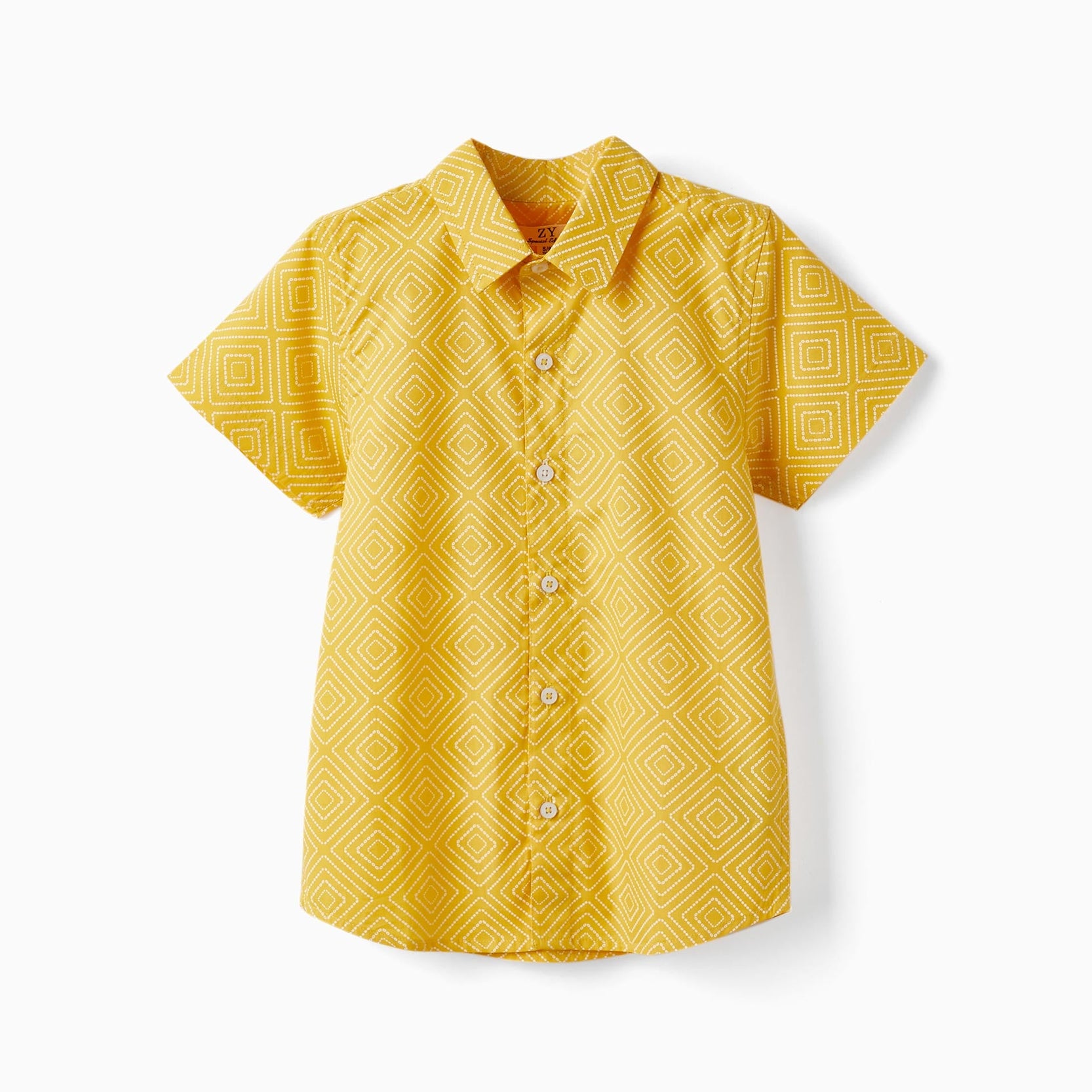 Short Sleeve Cotton Shirt for Boys, Yellow/White