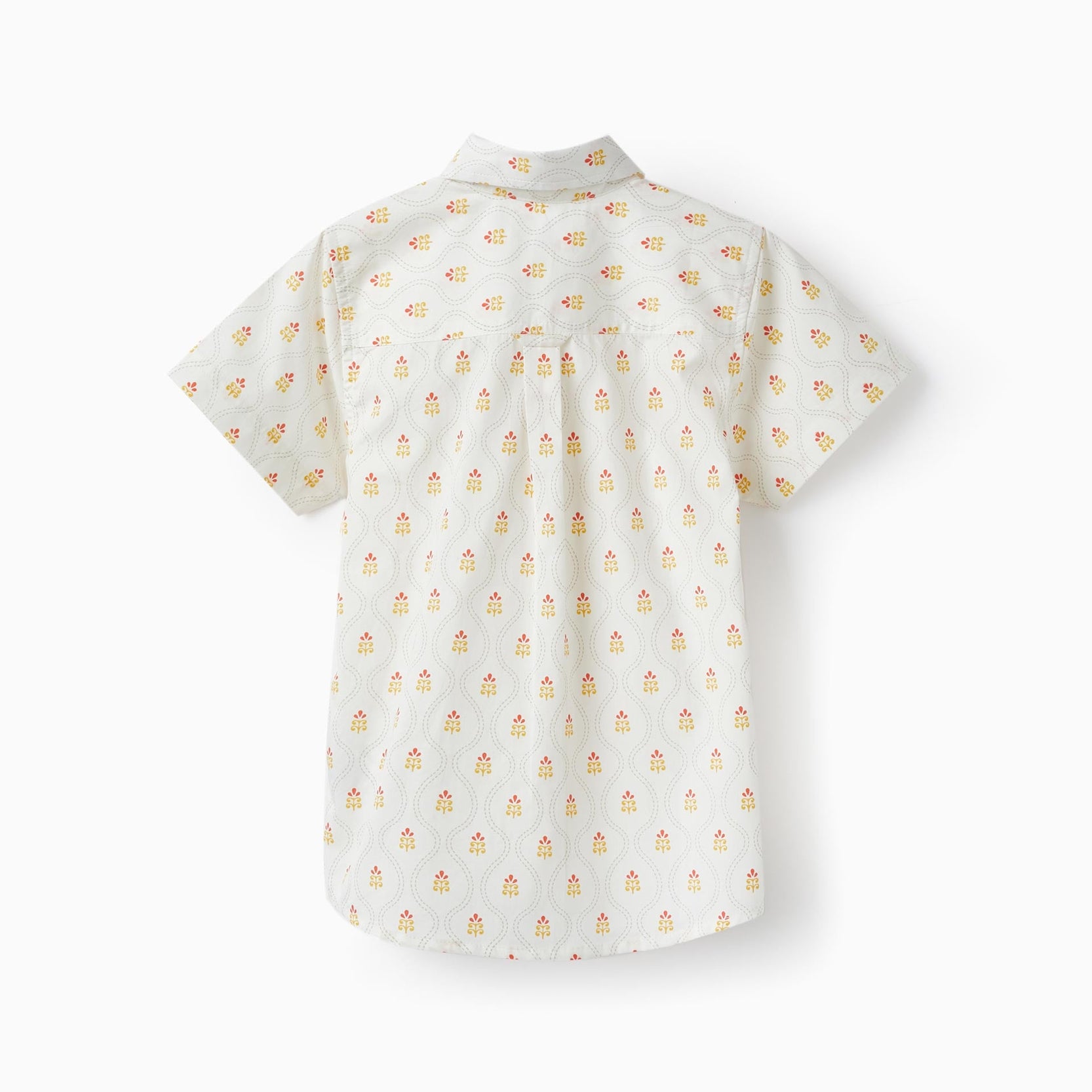 Short Sleeve Cotton Shirt for Boys, White/Yellow/Red