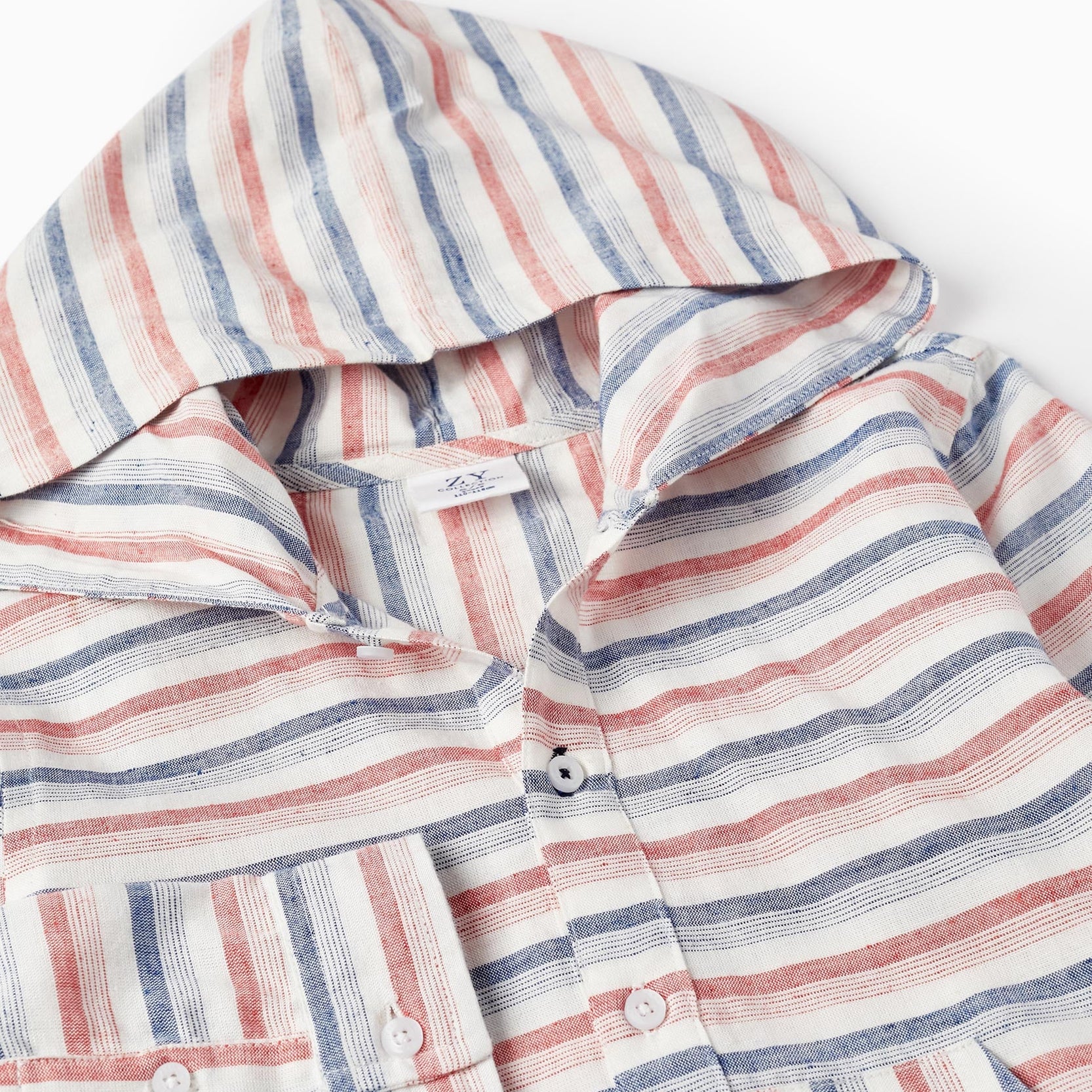 Striped Hooded Shirt for Boys, White/Blue/Red
