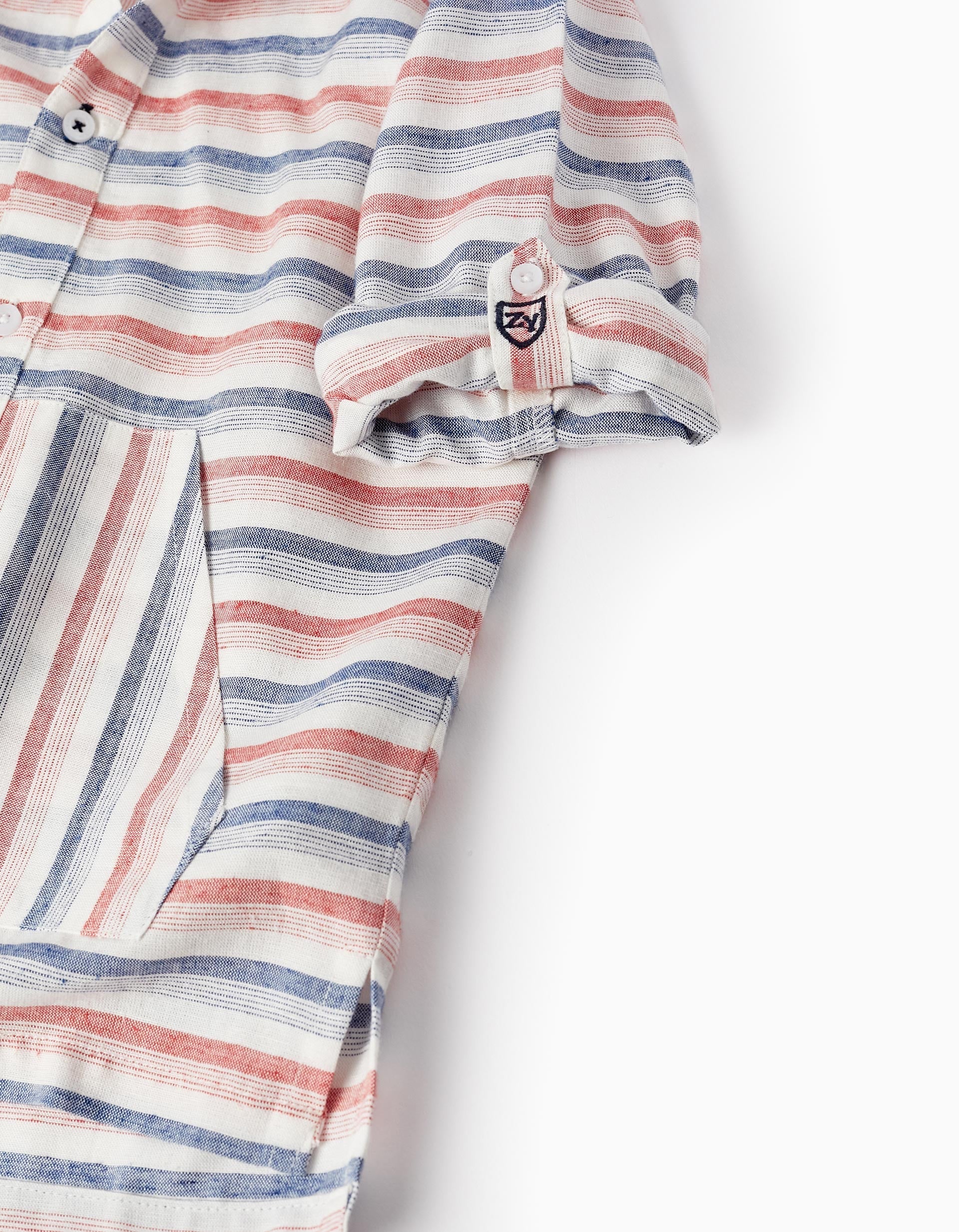 Striped Hooded Shirt for Boys, White/Blue/Red