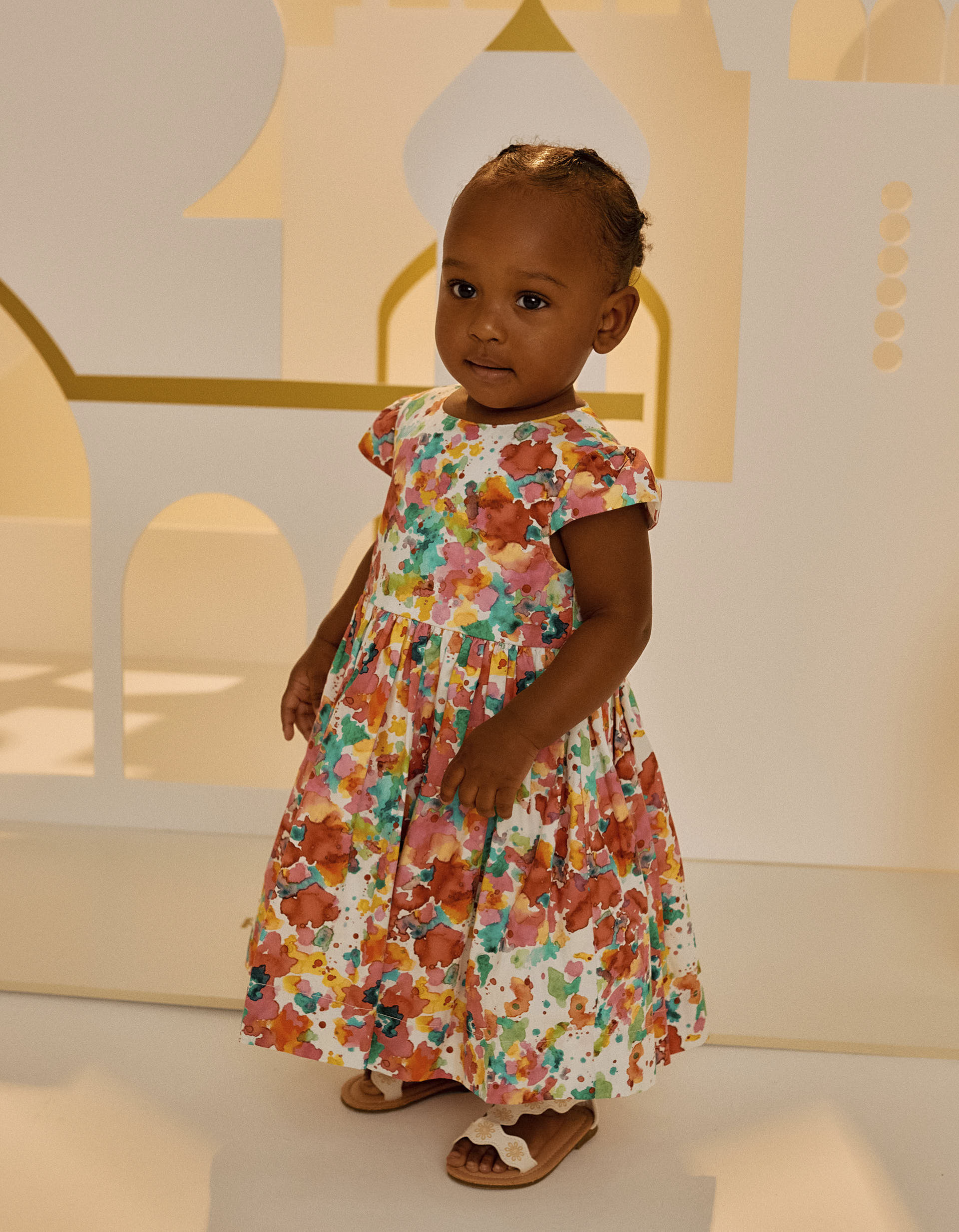 Dress with Watercolor Pattern for Baby Girls, Multicolour