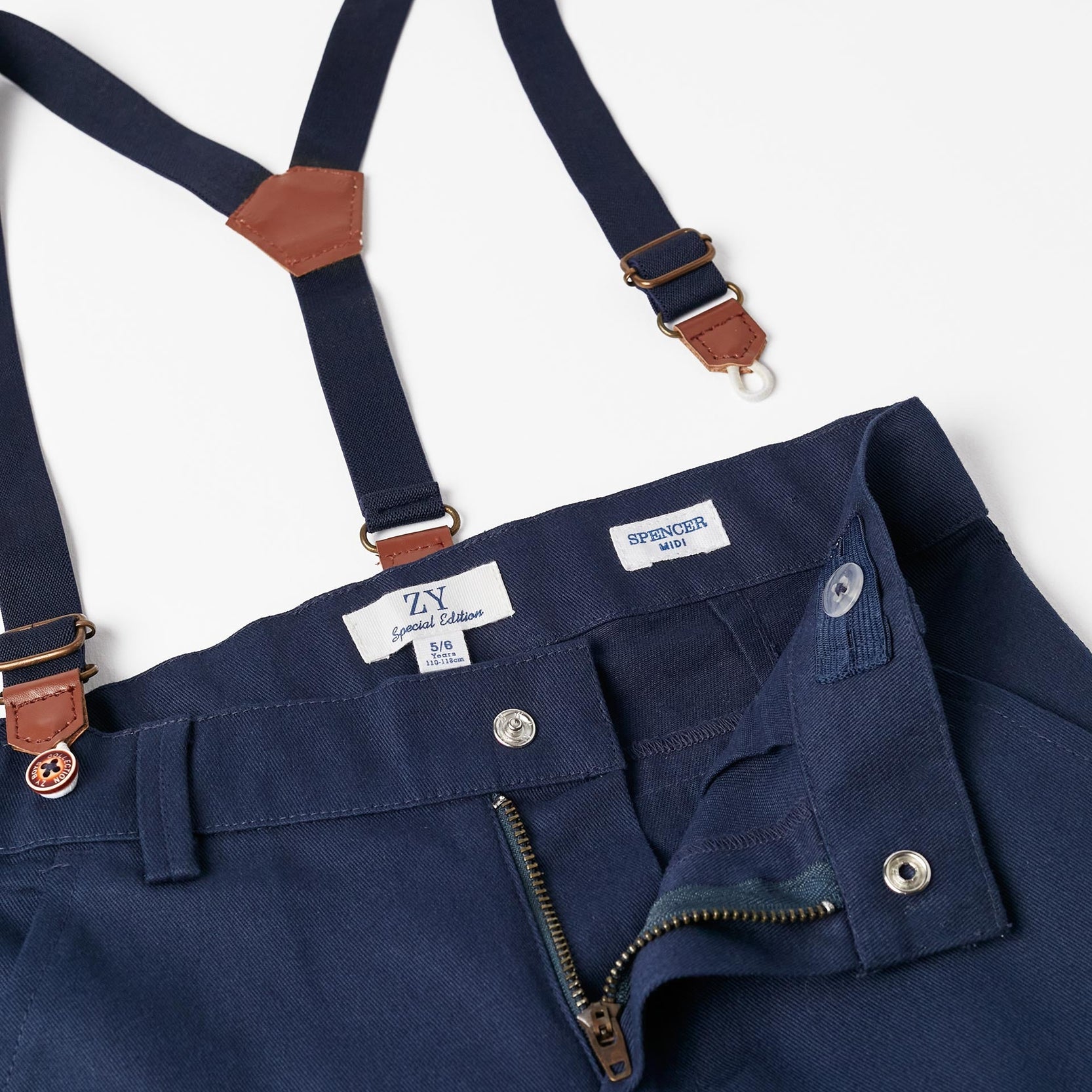 Short Sleeve Shirt + Shorts with Suspenders for Boys, White/Blue