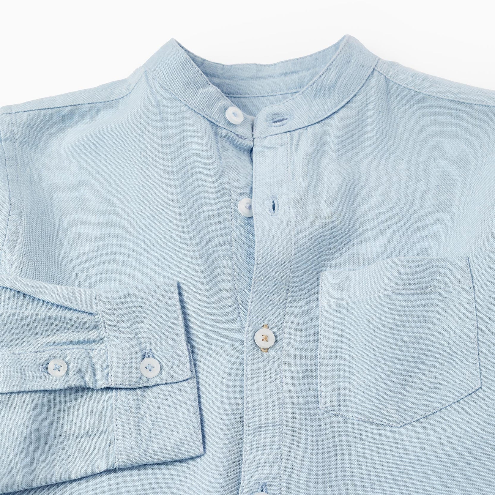 Long Sleeve Linen Shirt for Boys, Light Blue