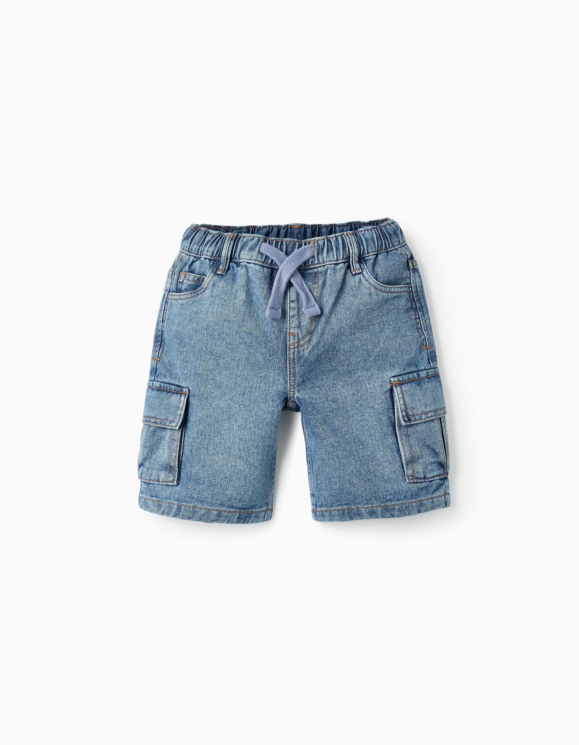 Cotton Denim Shorts with Cargo Pockets for Boys, Blue