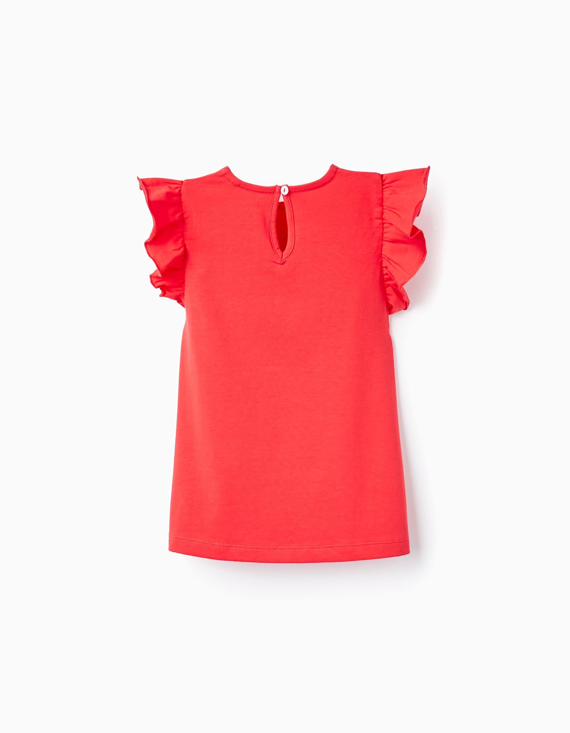 Cotton T-shirt with Ruffles for Girls, Red
