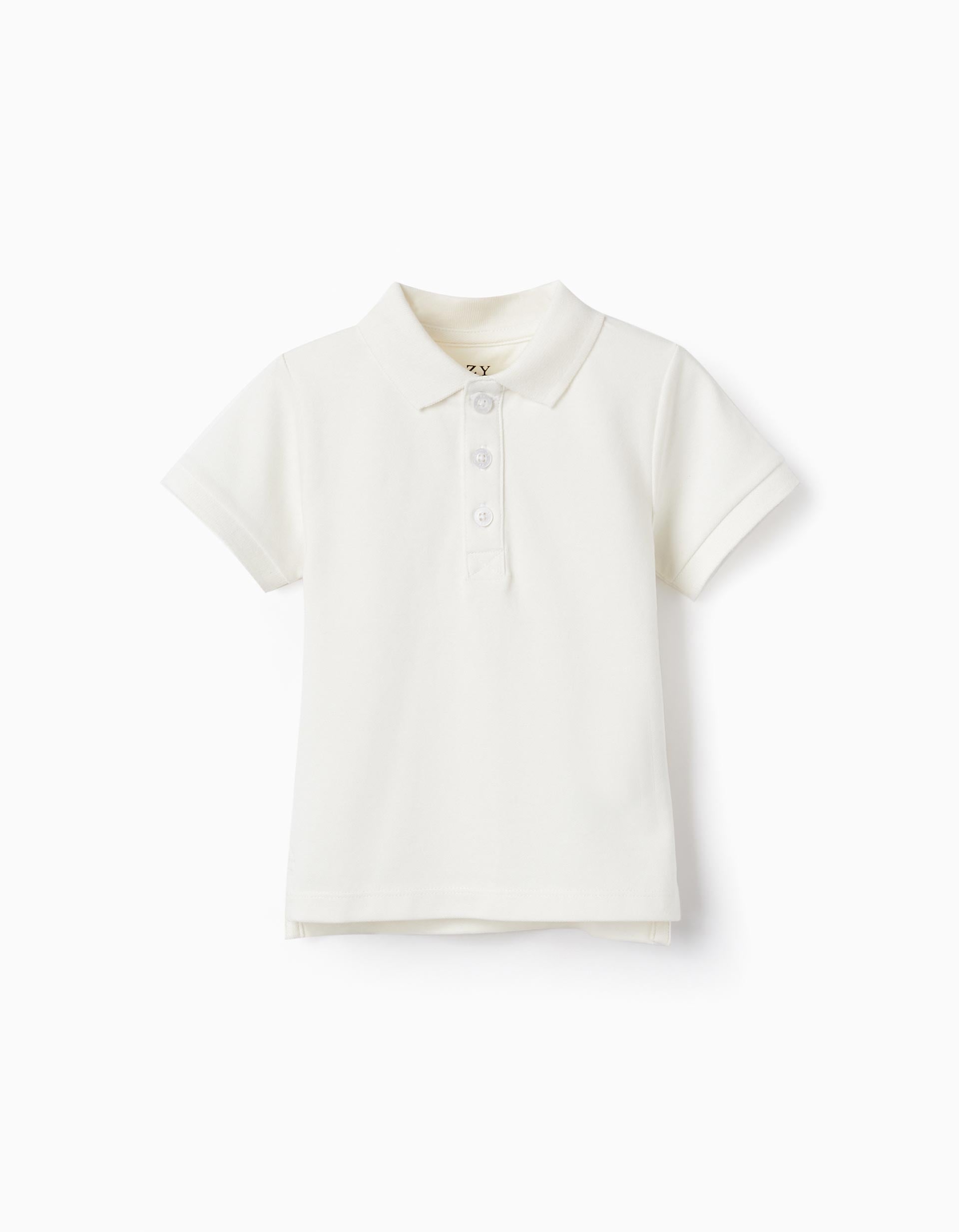 Short Sleeve Polo in Cotton Piqué for Baby Boys, White