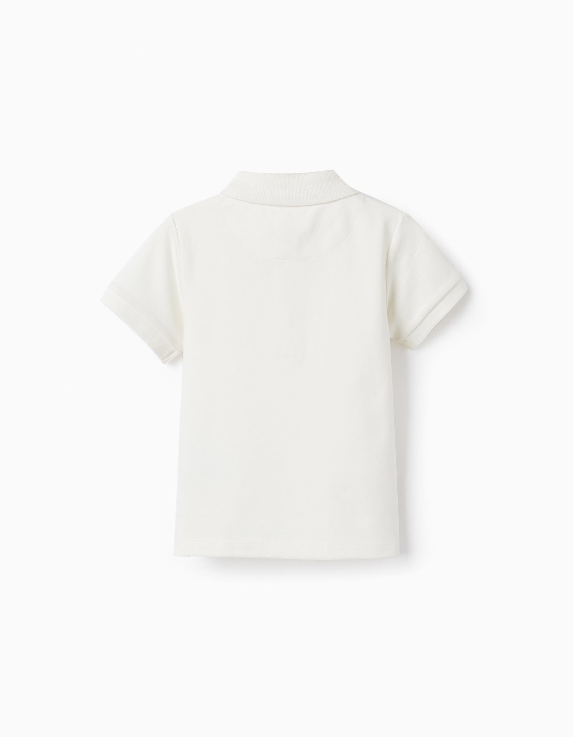 Short Sleeve Polo in Cotton Piqué for Baby Boys, White