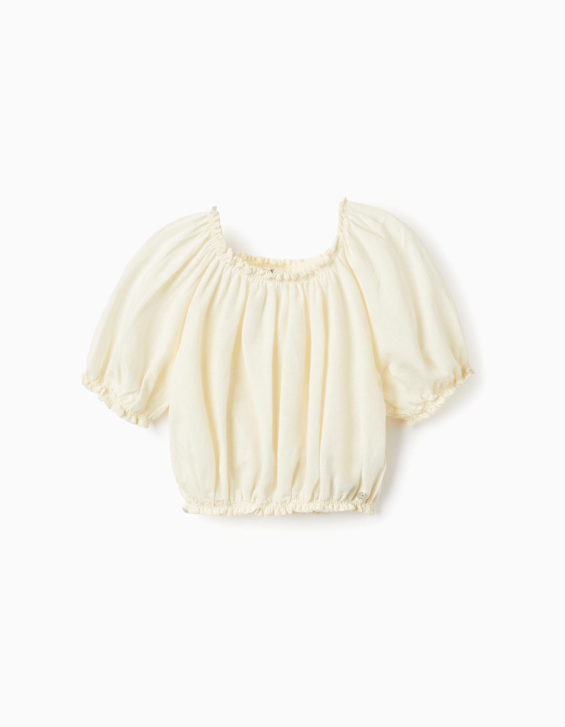 Top in Linen Blend for Girls, White