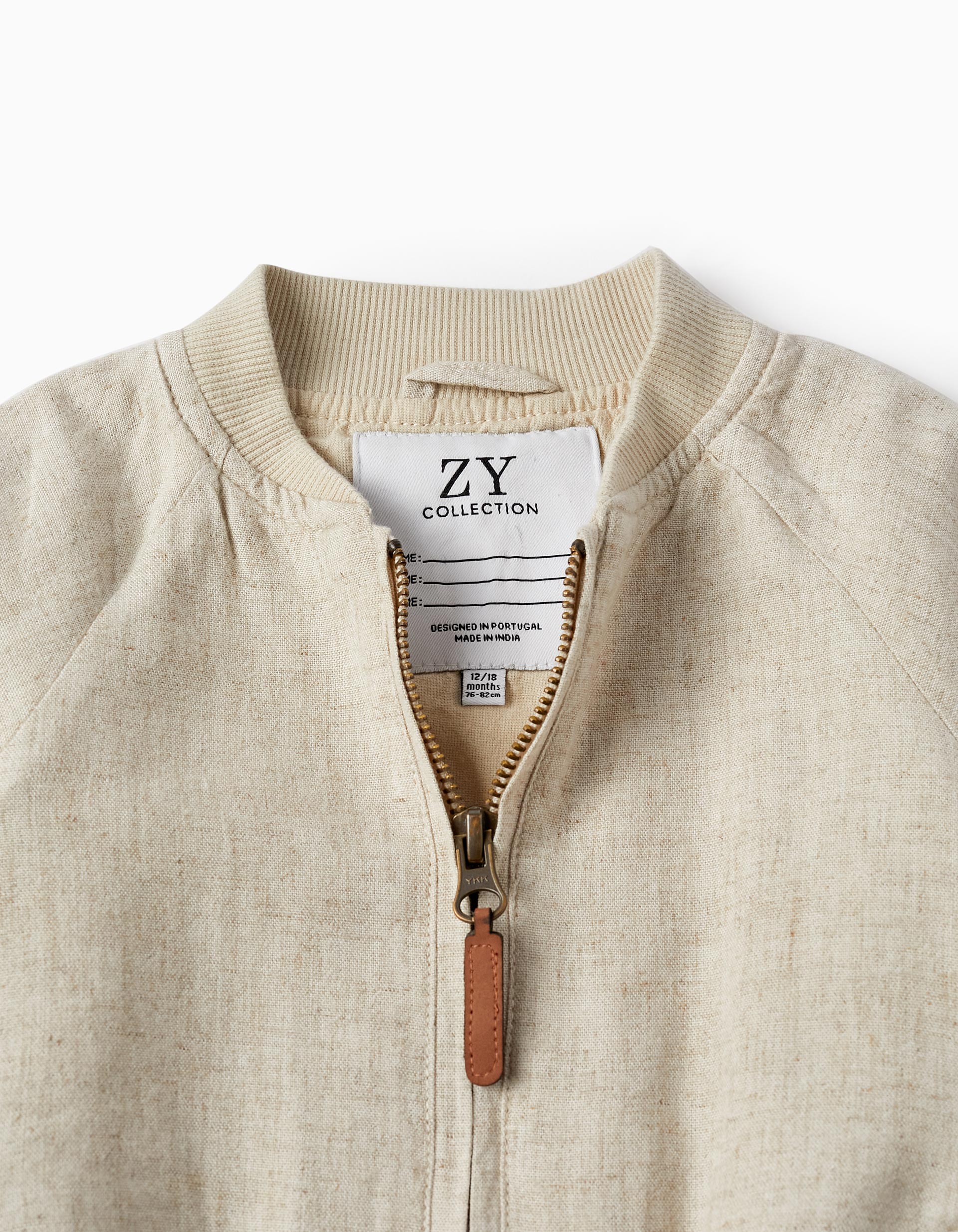Bomber Jacket in Linen Blend for Baby Boys, Beige