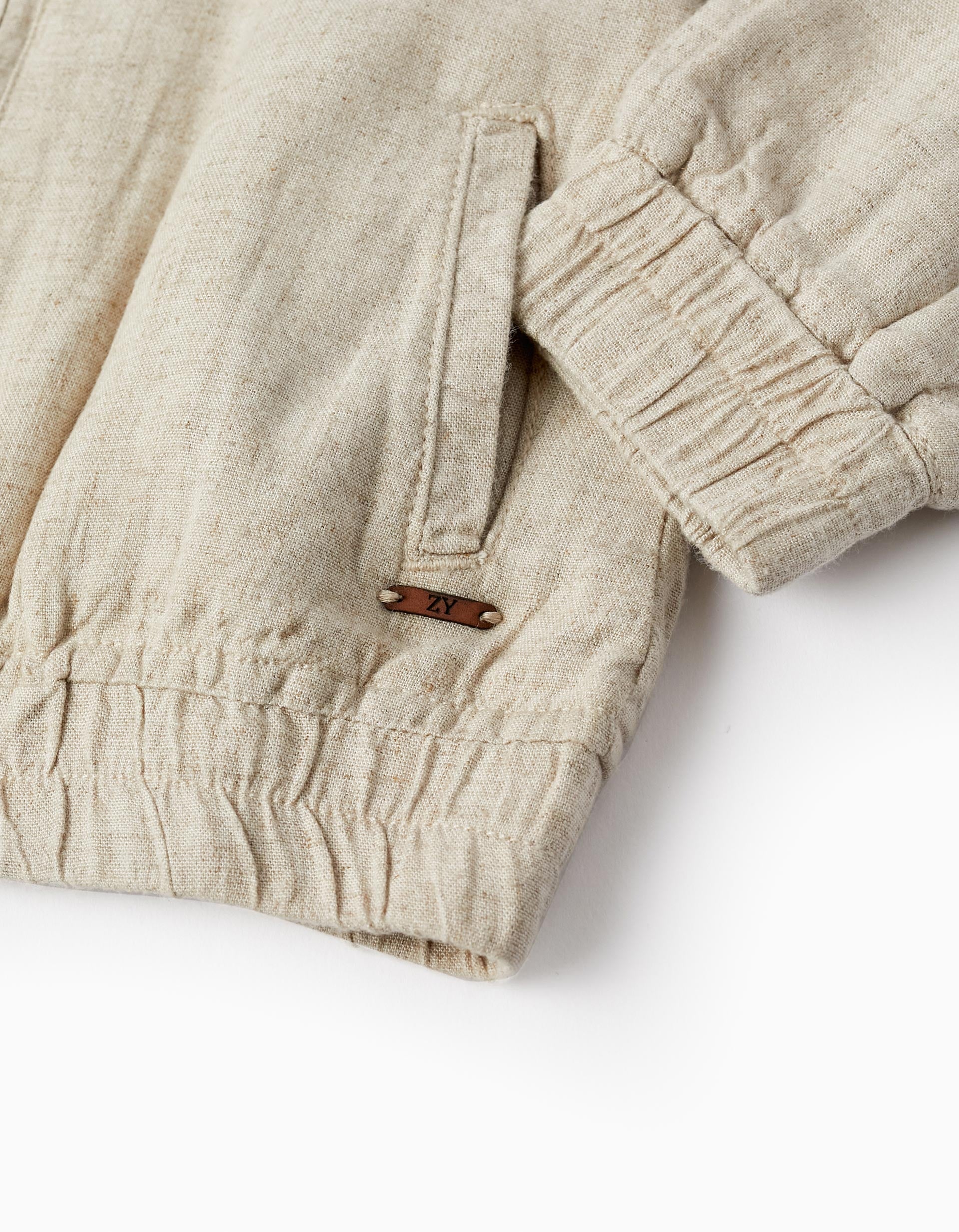 Bomber Jacket in Linen Blend for Baby Boys, Beige