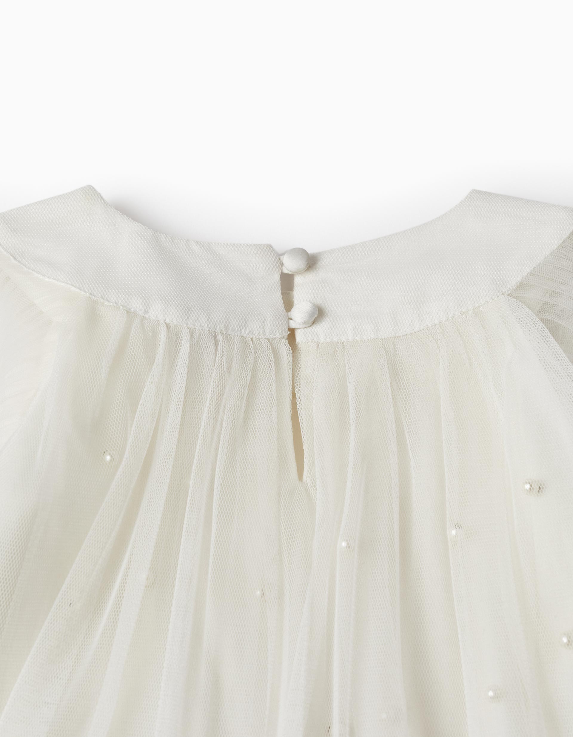Dress in Tulle and Cotton for Girls 'Special Days - Pearls', White