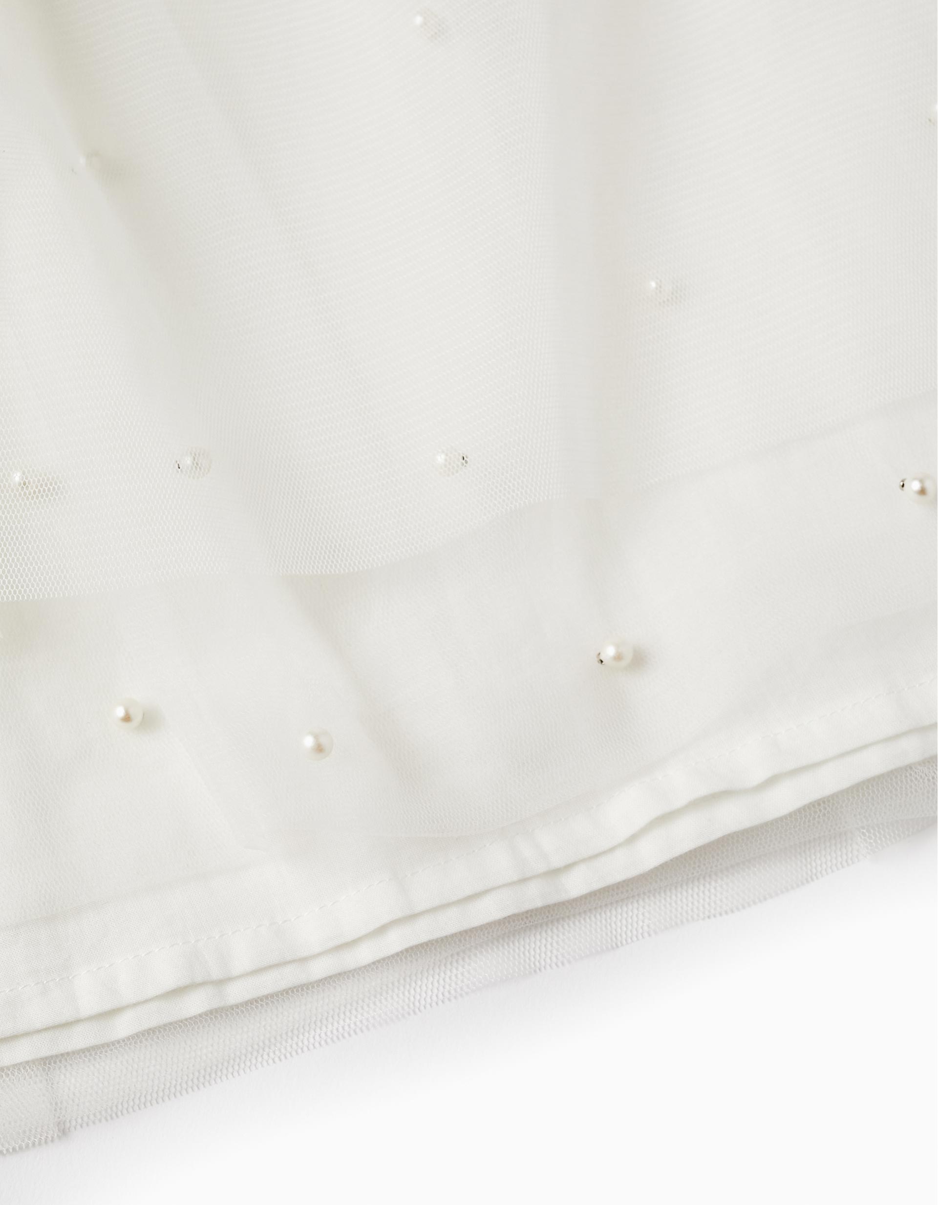 Dress in Tulle and Cotton for Girls 'Special Days - Pearls', White