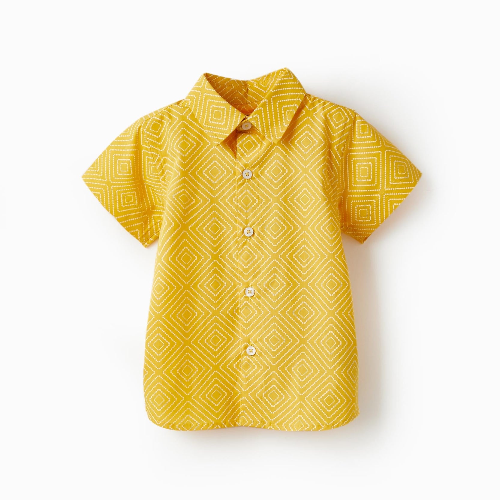 Short Sleeve Cotton Shirt for Baby Boys, Yellow/White