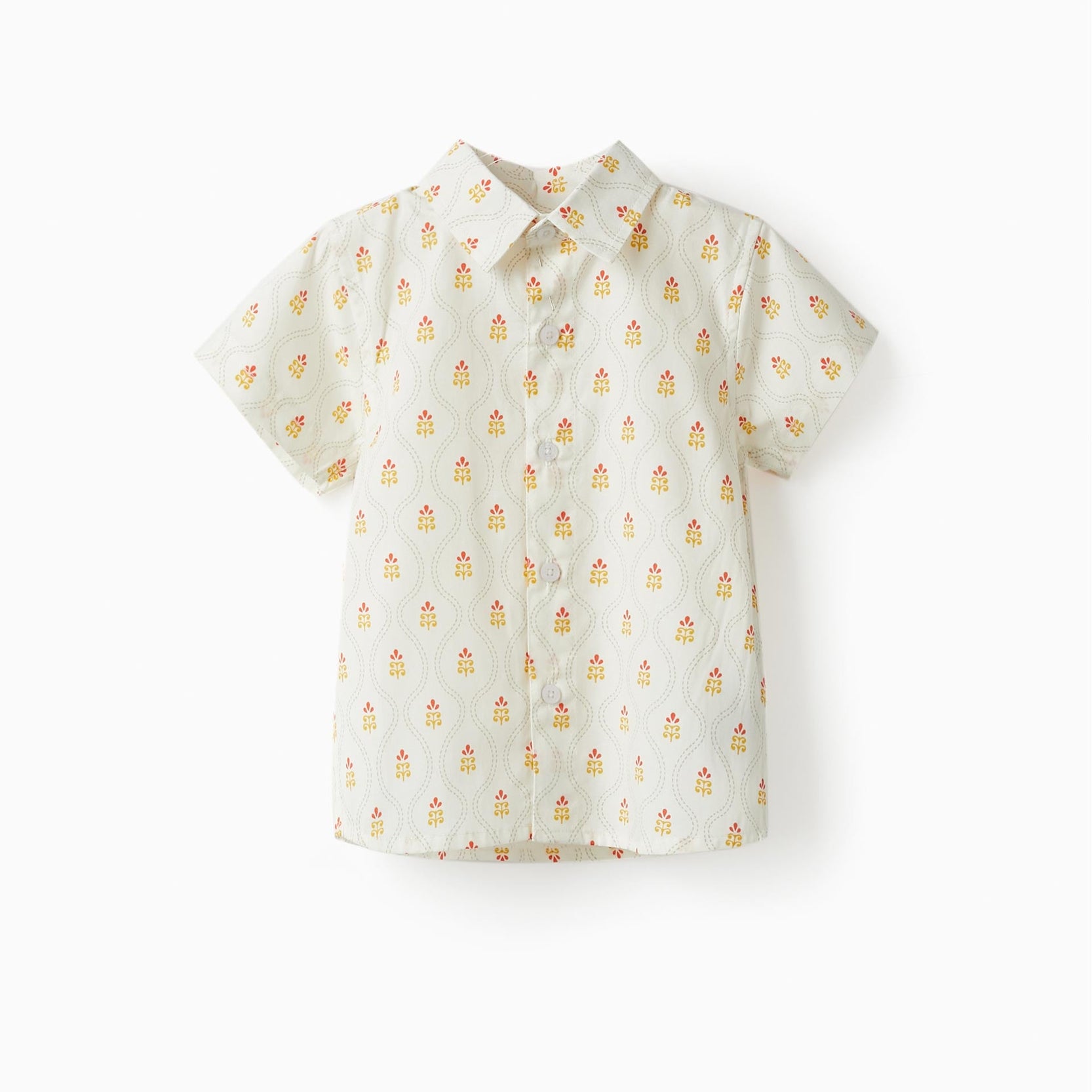 Short Sleeve Cotton Shirt for Baby Boys, White/Yellow/Red