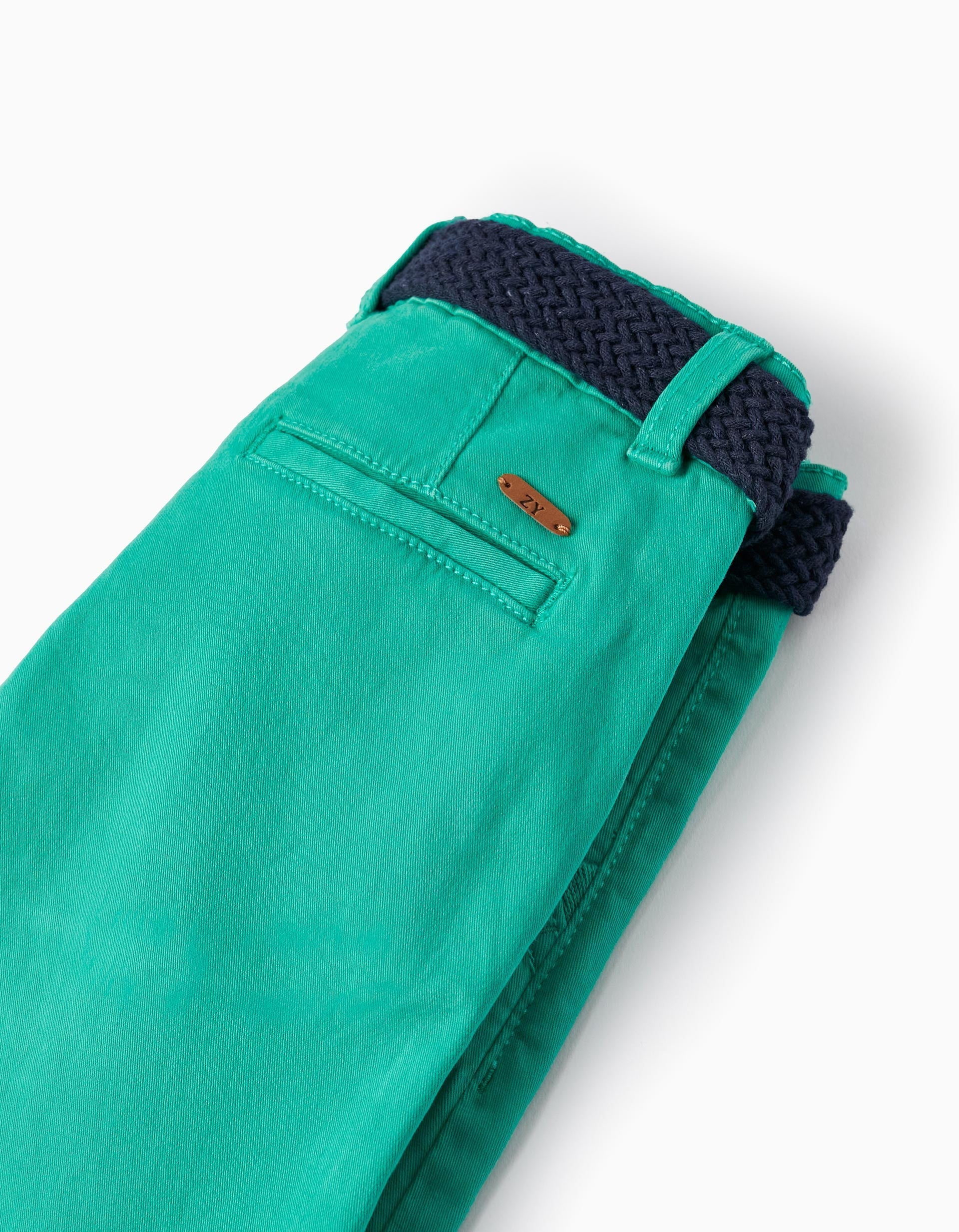 Chino Twill Shorts With Belt for Boys, Green