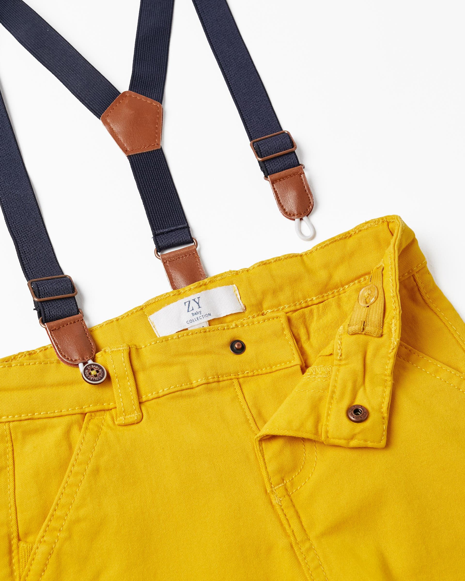 Twill Shorts with Suspenders for Baby Boys, Yellow