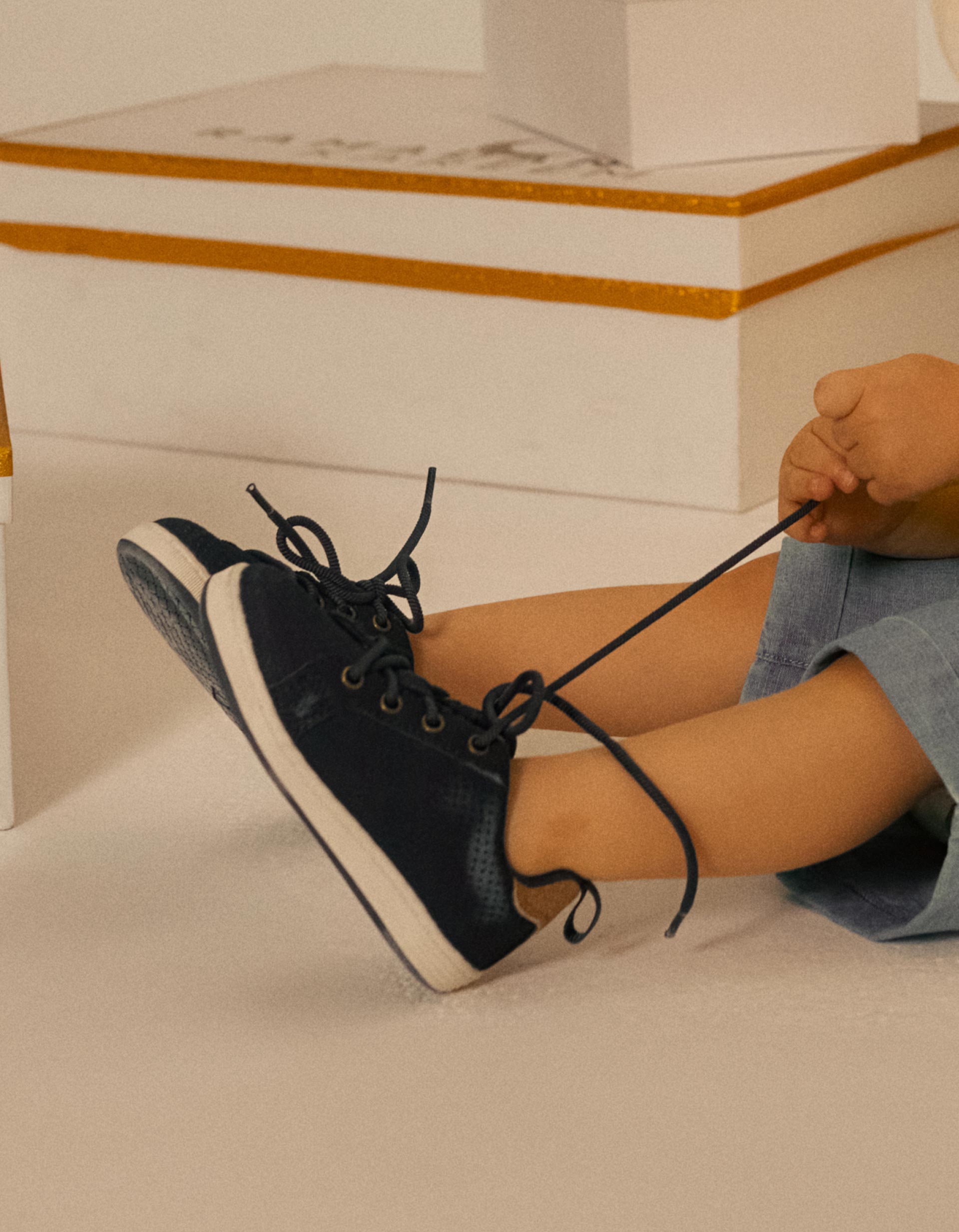 Deck Shoes in Suedine for Baby Boy 'ZY 1996', Dark Blue