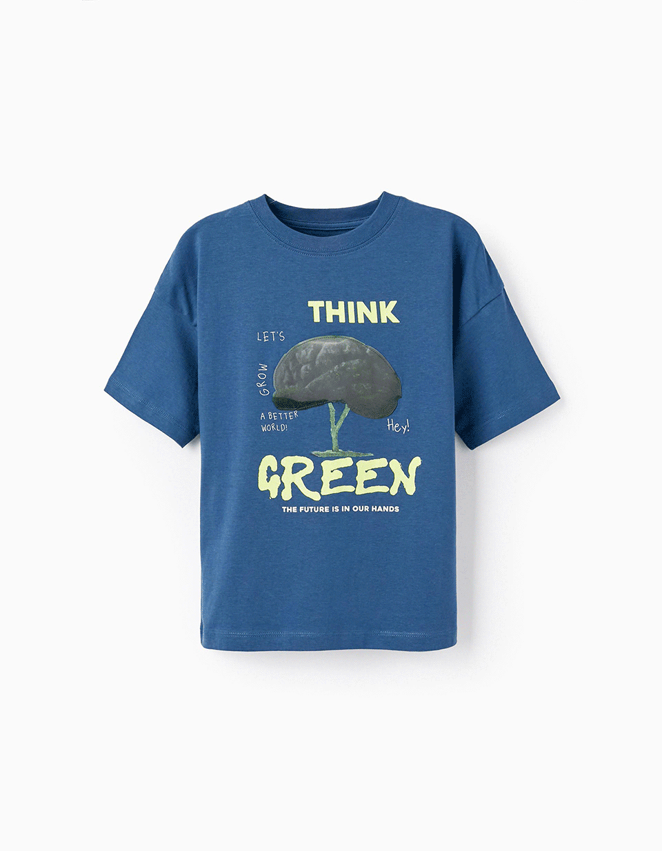 Cotton T-Shirt with Holographic Effect for Boys 'Think Green', Blue