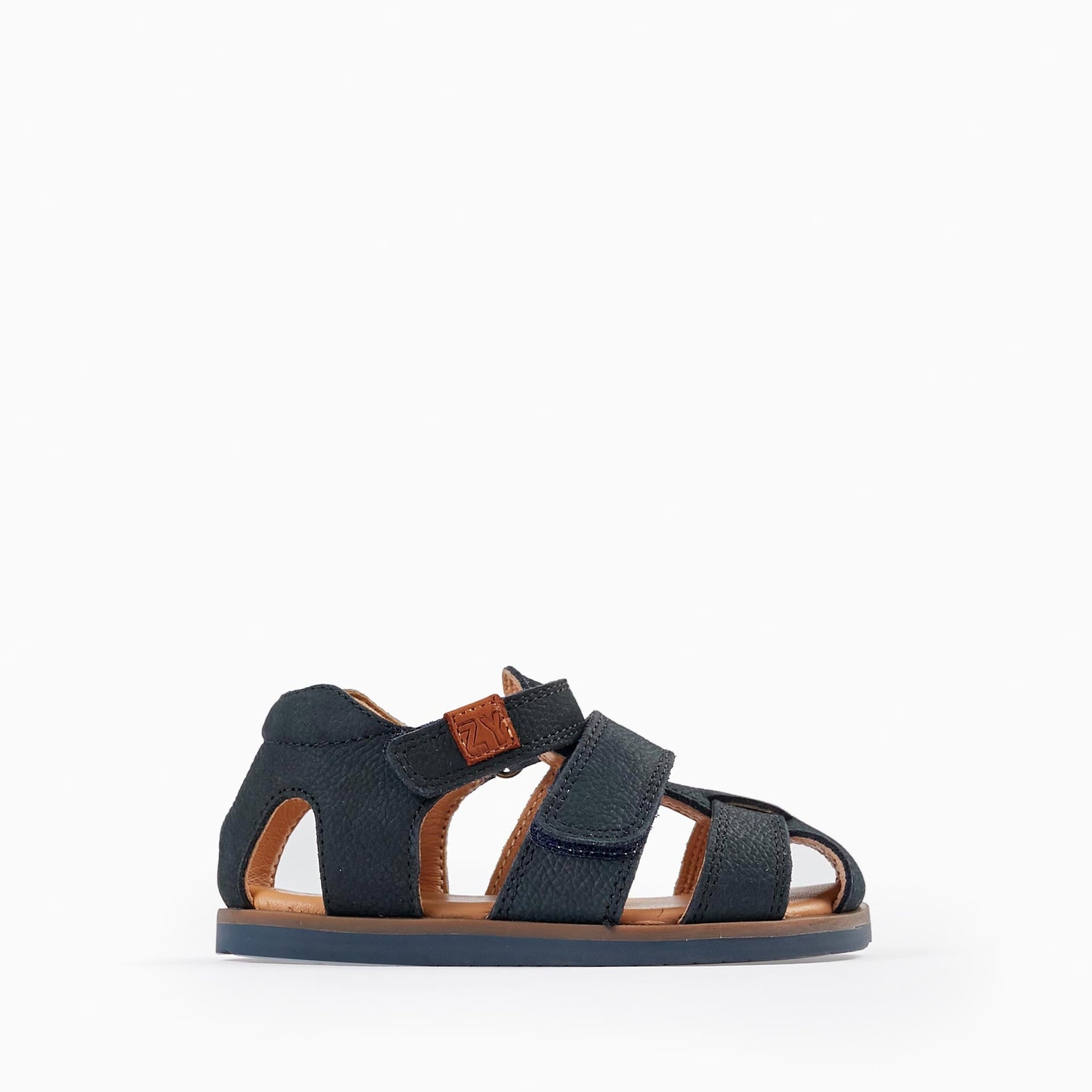Leather Sandals with Straps for Baby Boys, Dark Blue