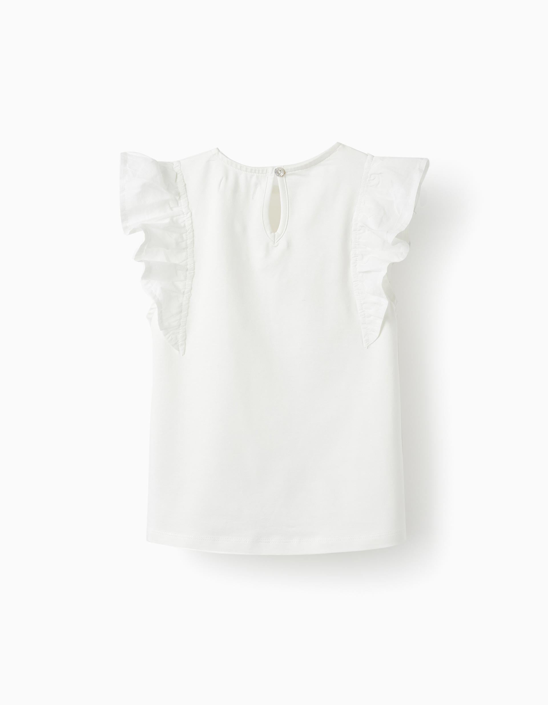 T-Shirt with Sparkles and Glitter 'Swan', White