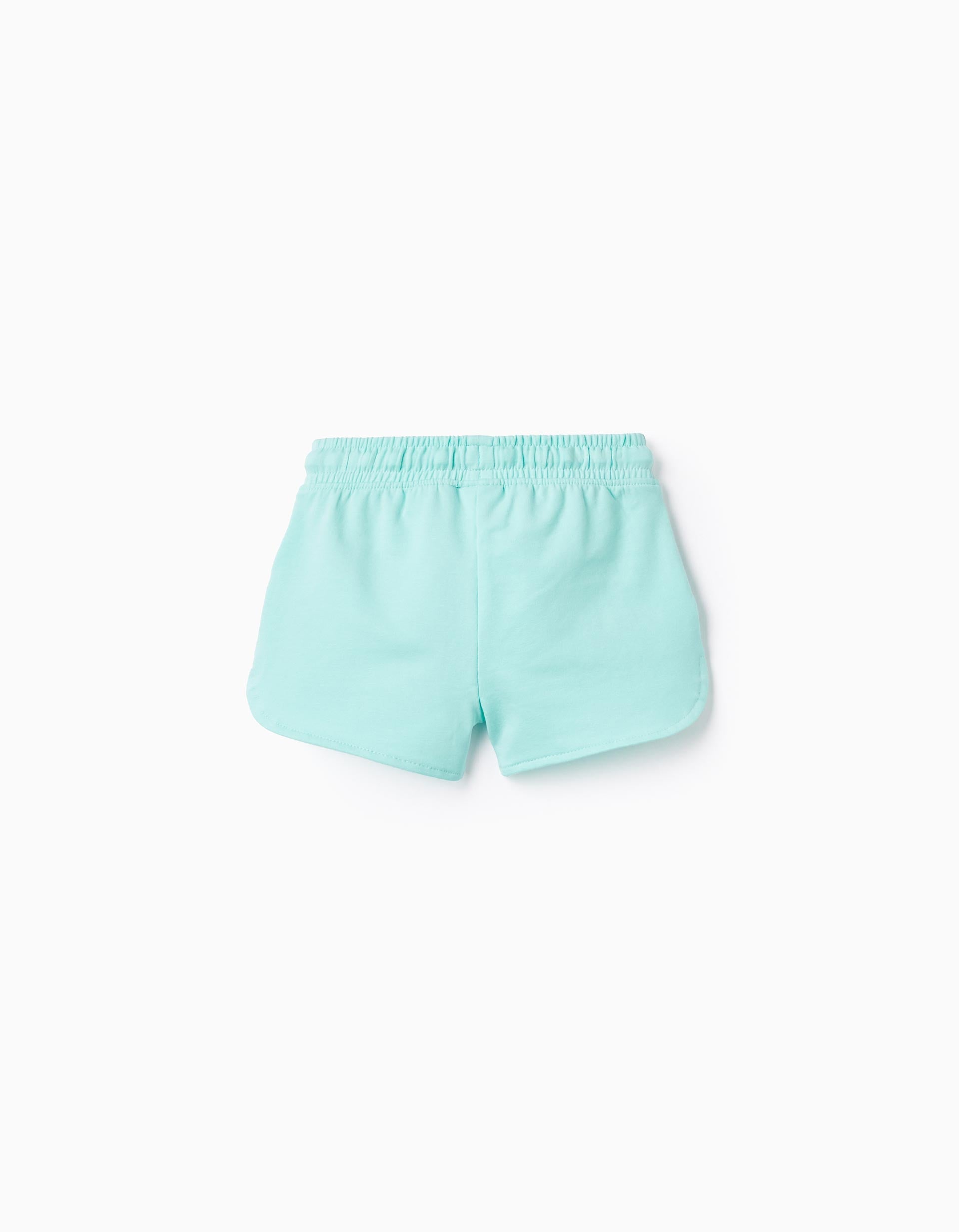 2 Cotton Shorts for Baby Girls, White/Green Water