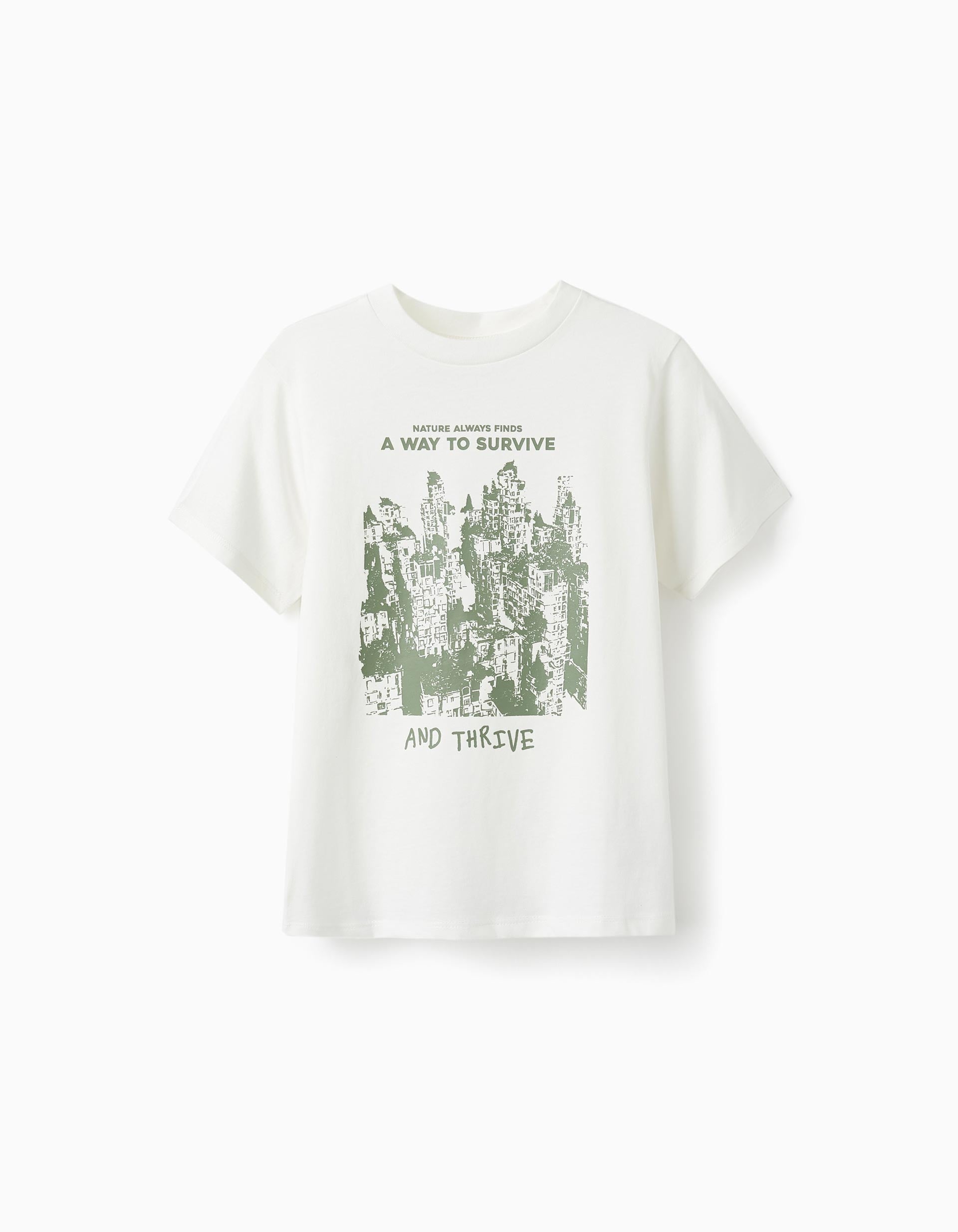 Cotton T-Shirt for Boys 'Nature Always Finds', White