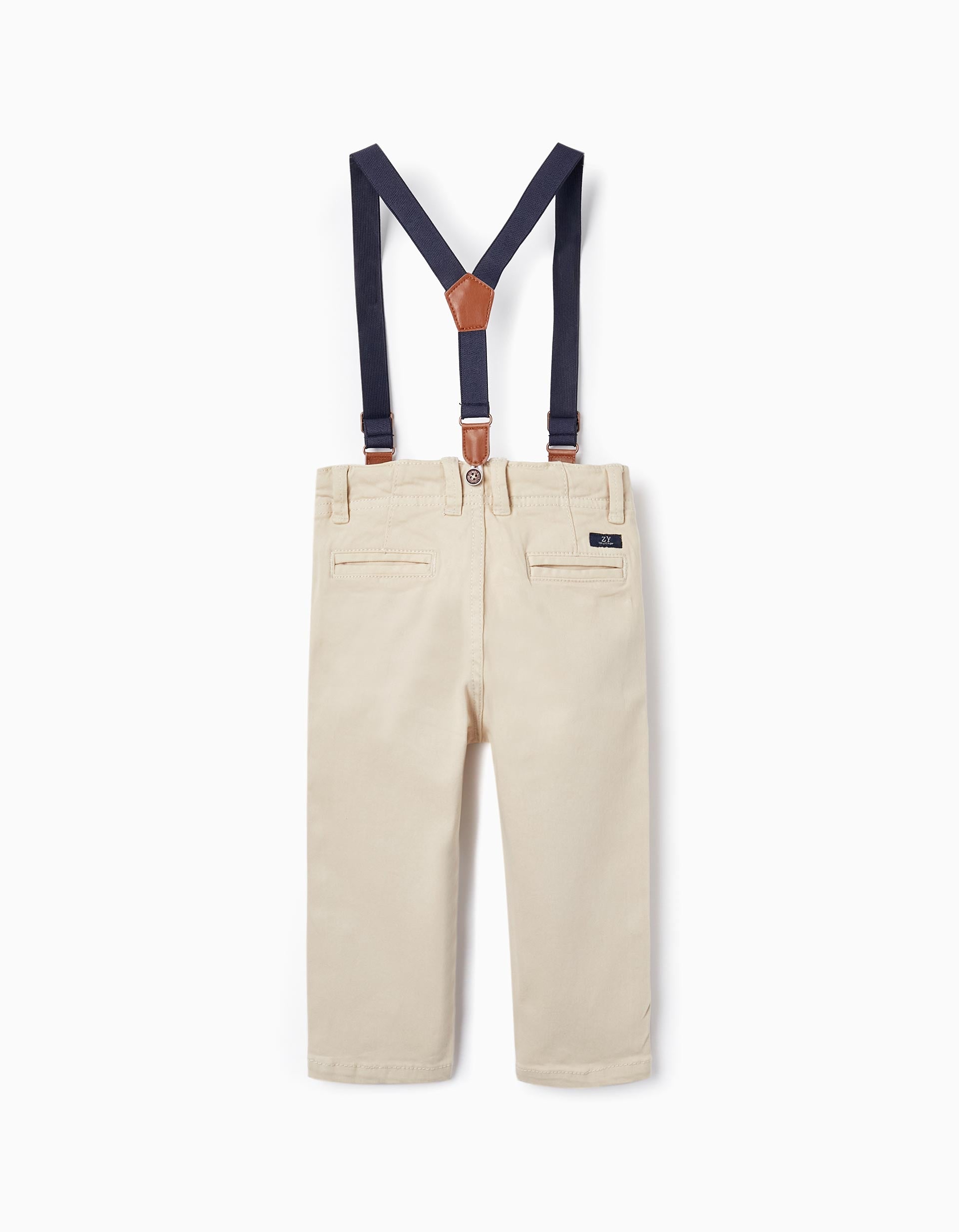 Trousers with Suspenders for Baby Boys, Beige
