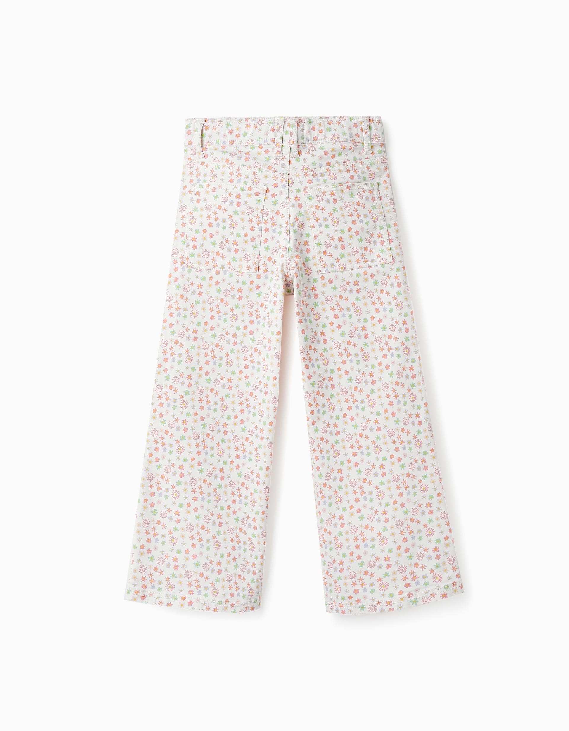 Floral Twill Trousers for Girls 'Wide Leg', Multicolour