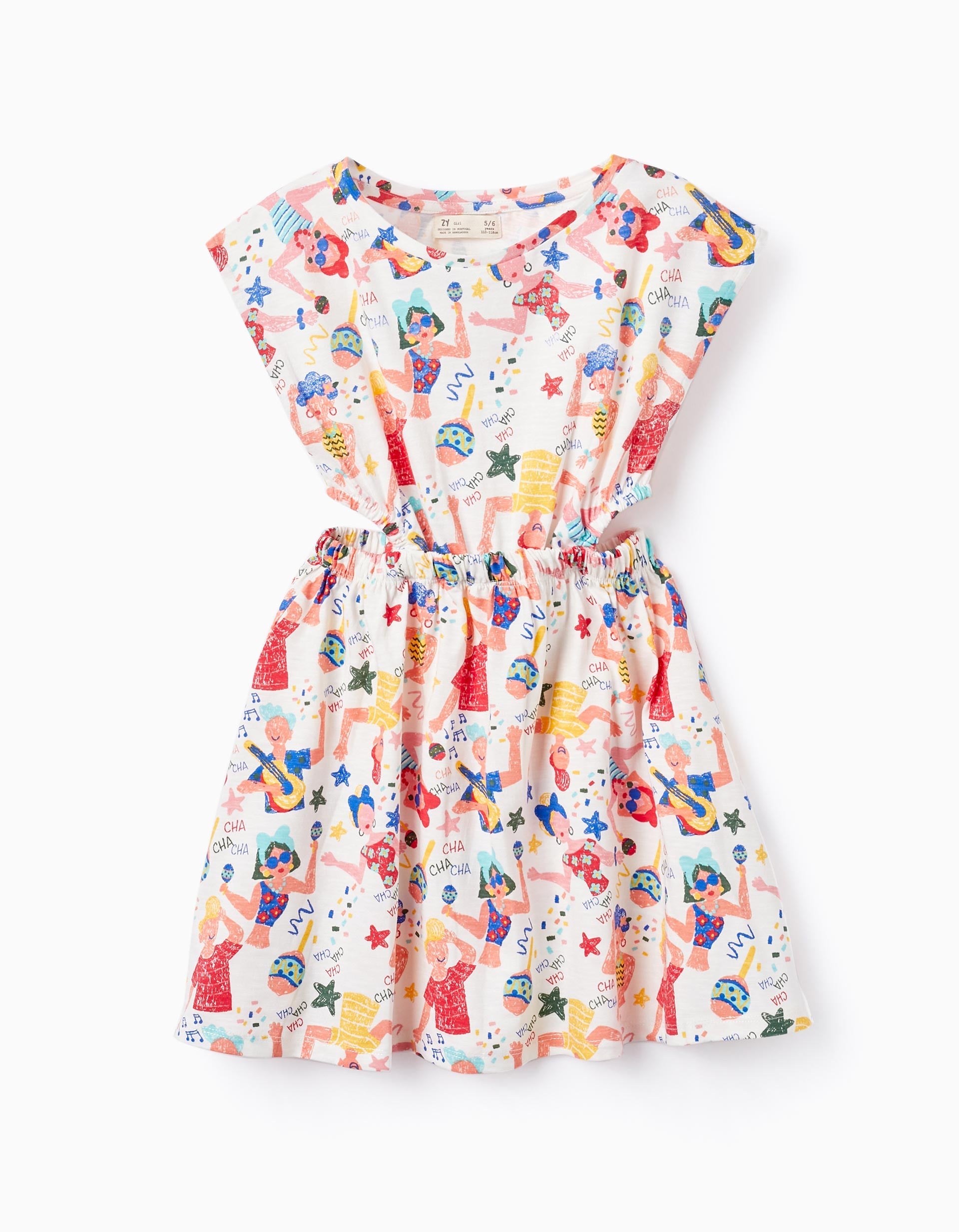 Cotton Dress for Girls 'Cha Cha Cha', White