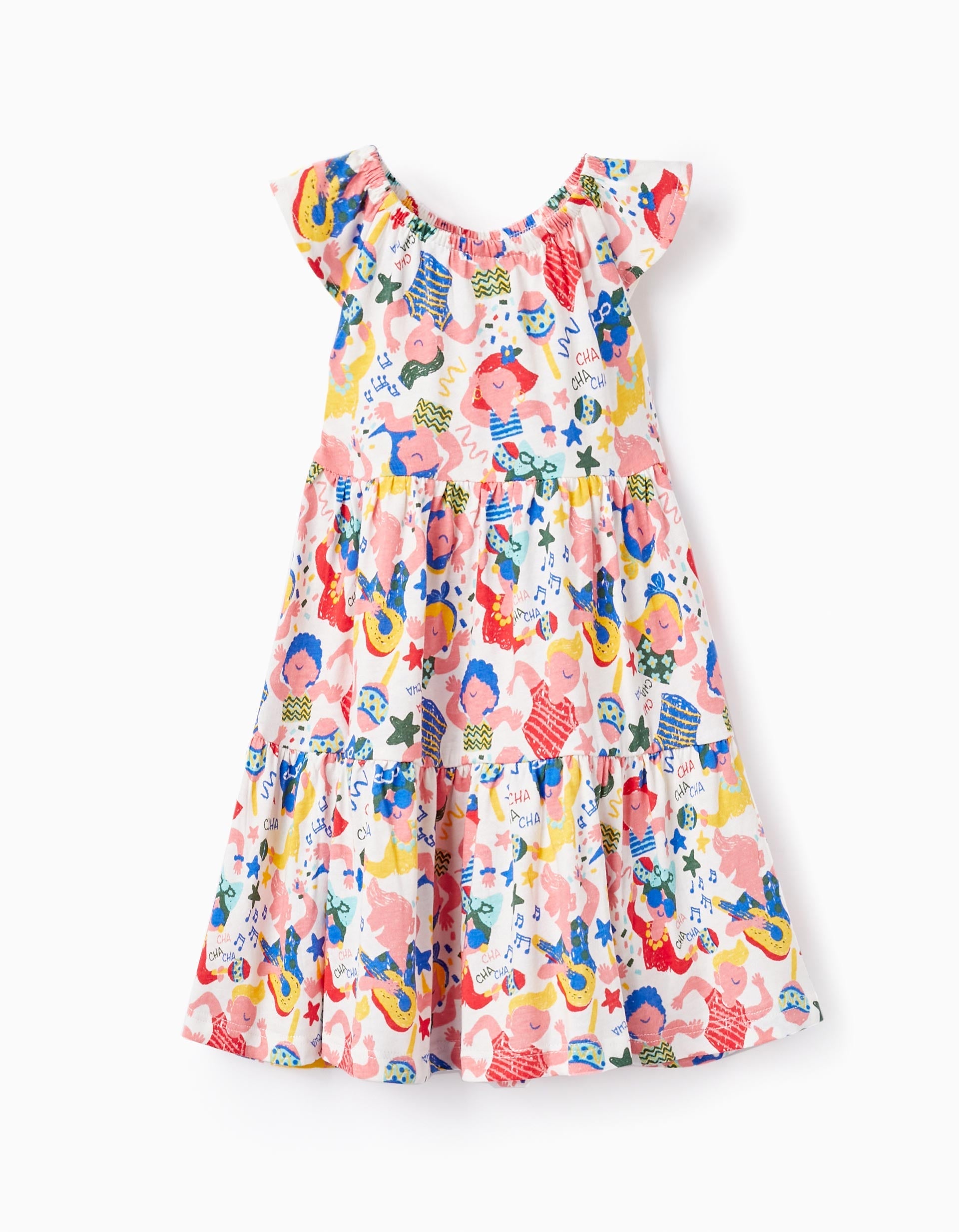 Cotton Dress with Print for Baby Girls 'Cuba', White