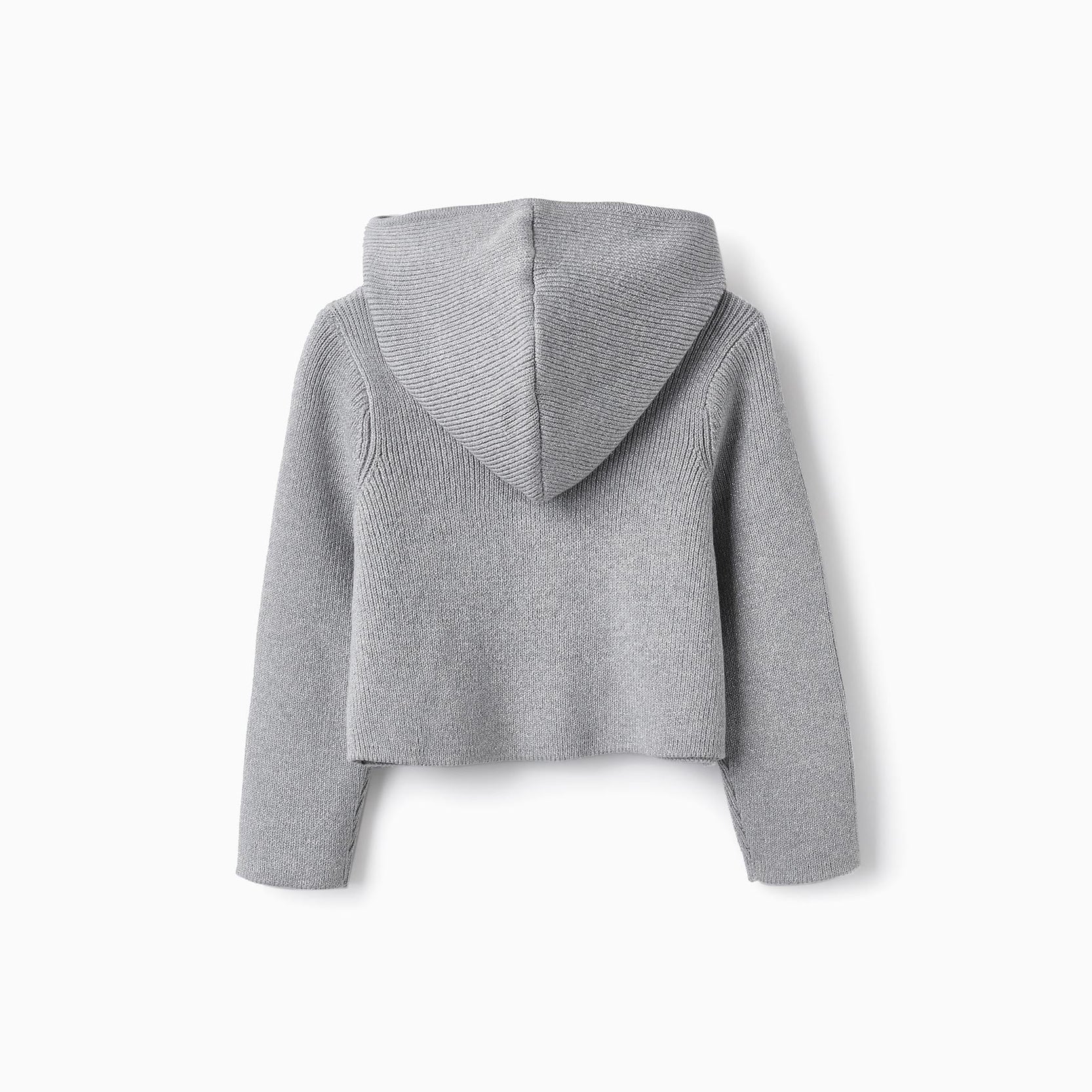 Knitted Cardigan with Lurex Threads and Hood for Girls, Grey/Silver