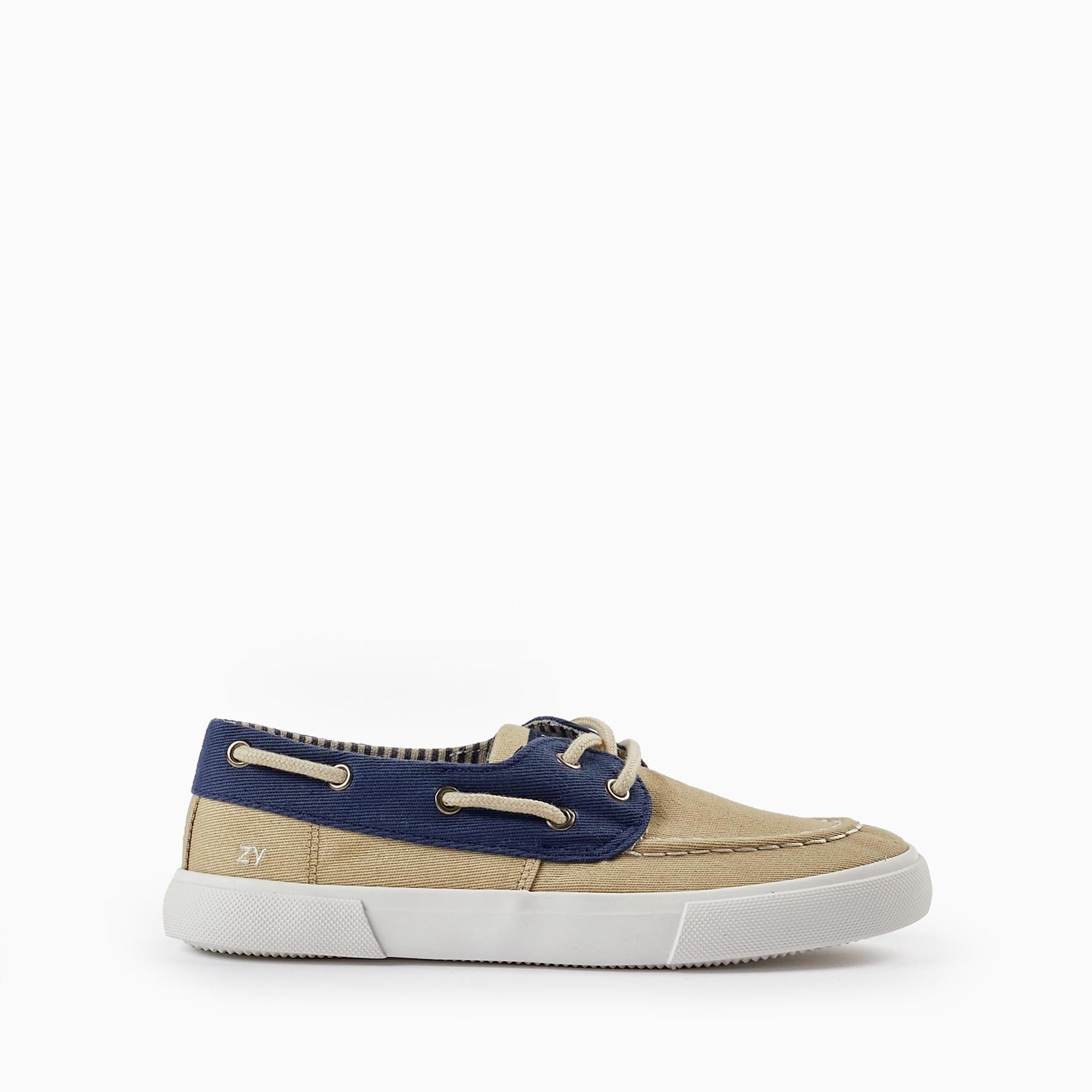 Fabric Deck Shoes for Boys, Light Beige/Dark Blue