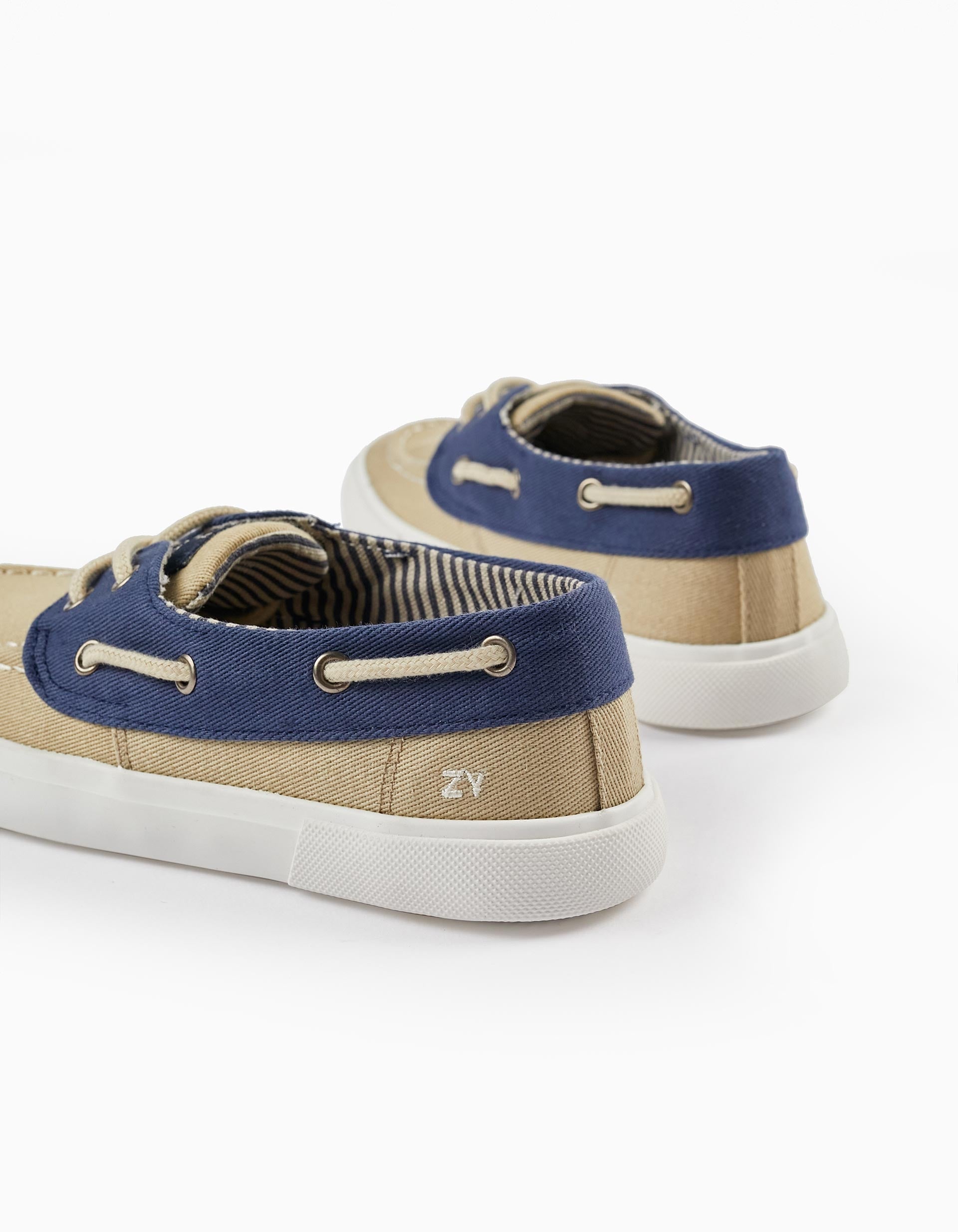 Fabric Deck Shoes for Boys, Light Beige/Dark Blue