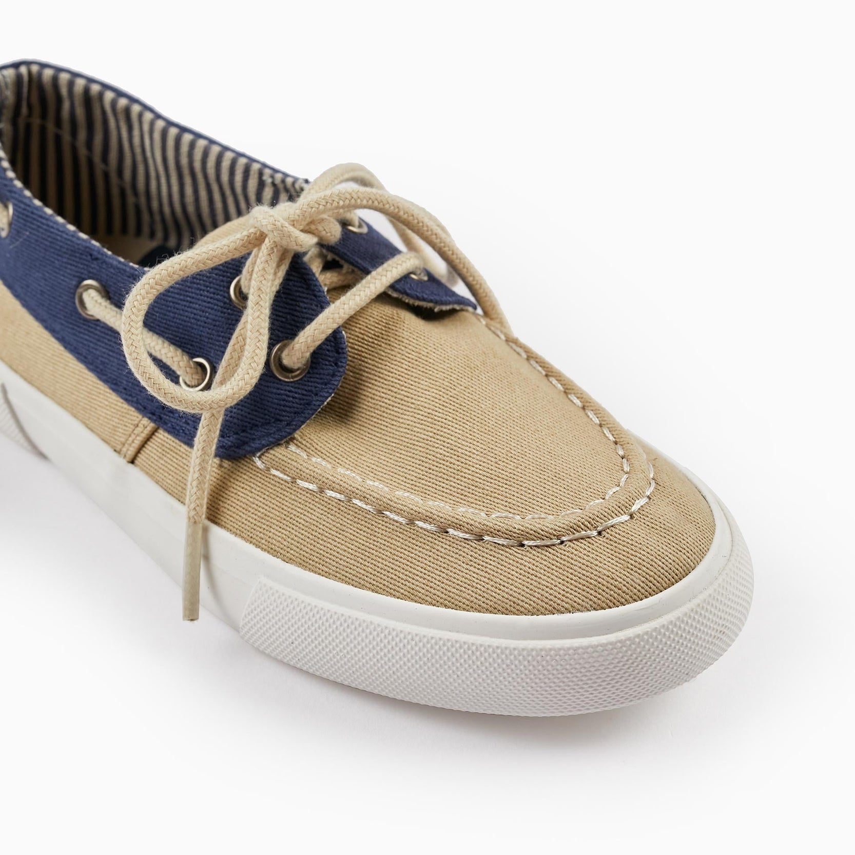 Fabric Deck Shoes for Boys, Light Beige/Dark Blue