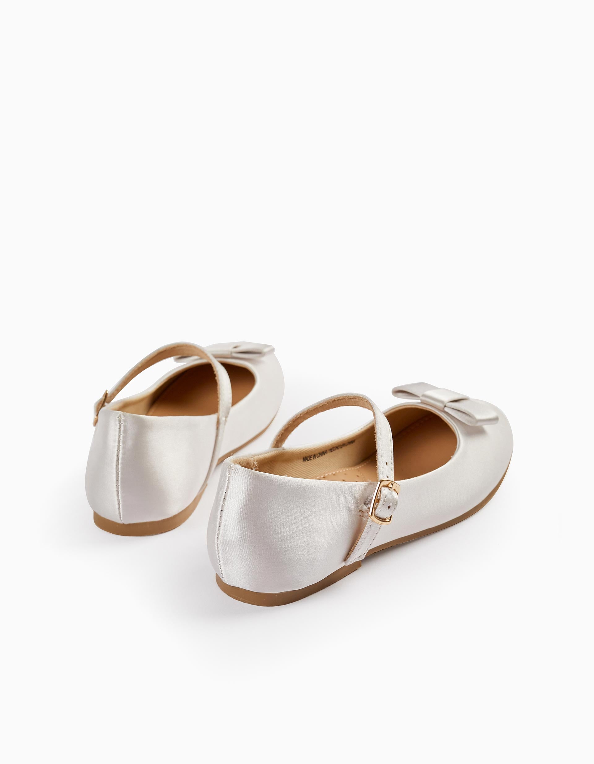 Satin Ballet Flats with Bow for Girls, White