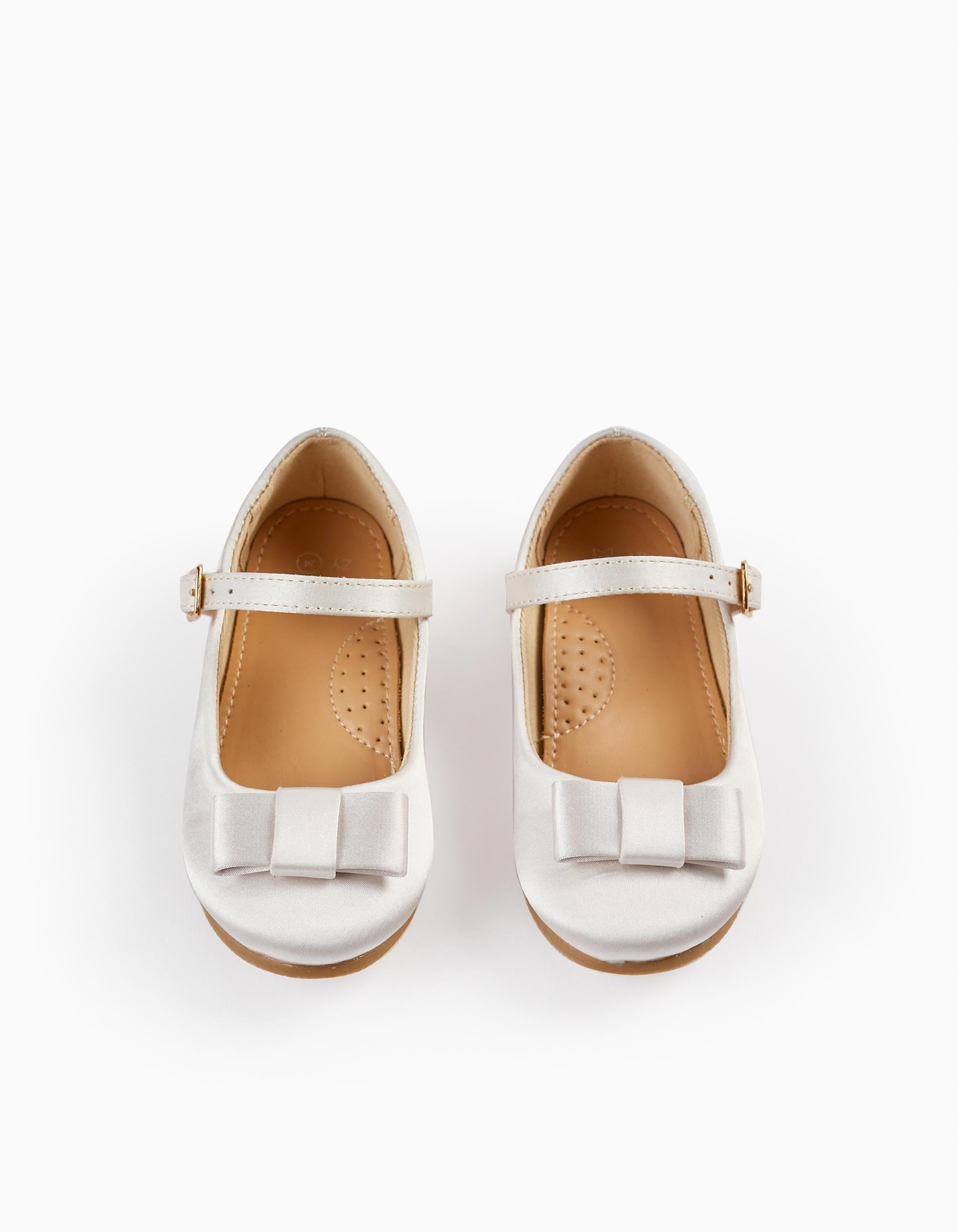 Satin Ballerina Shoes with Bow for Baby Girls, White