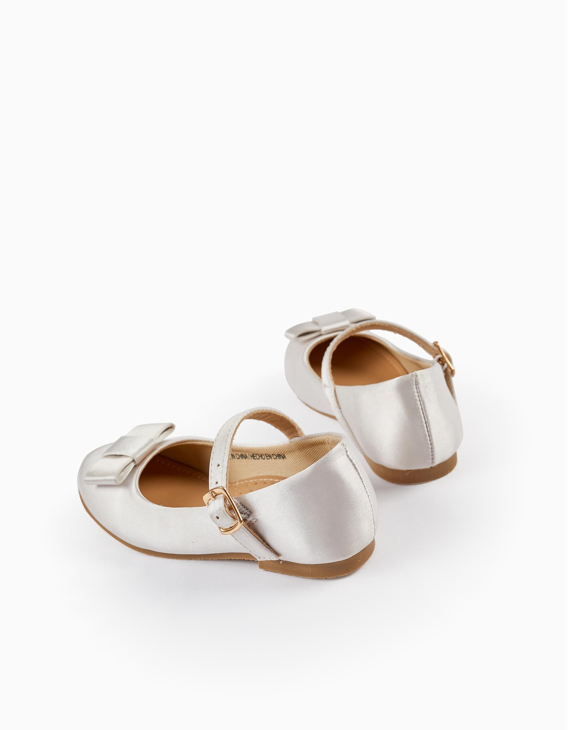 Satin Ballerina Shoes with Bow for Baby Girls, White