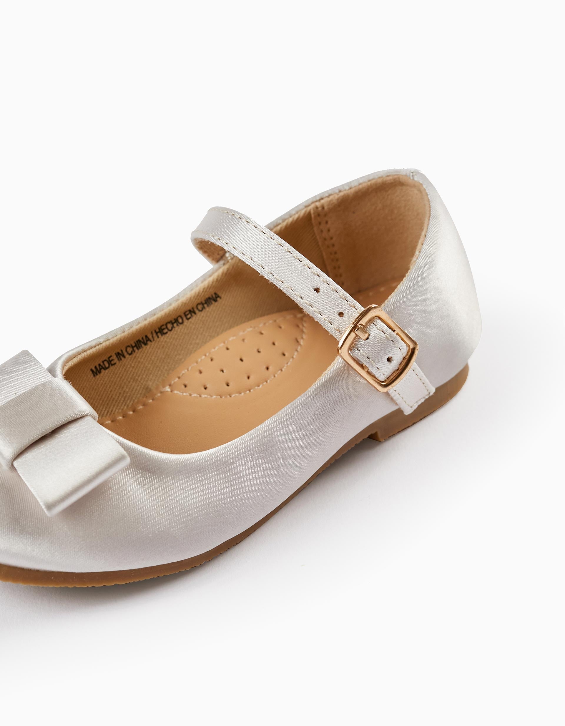 Satin Ballerina Shoes with Bow for Baby Girls, White