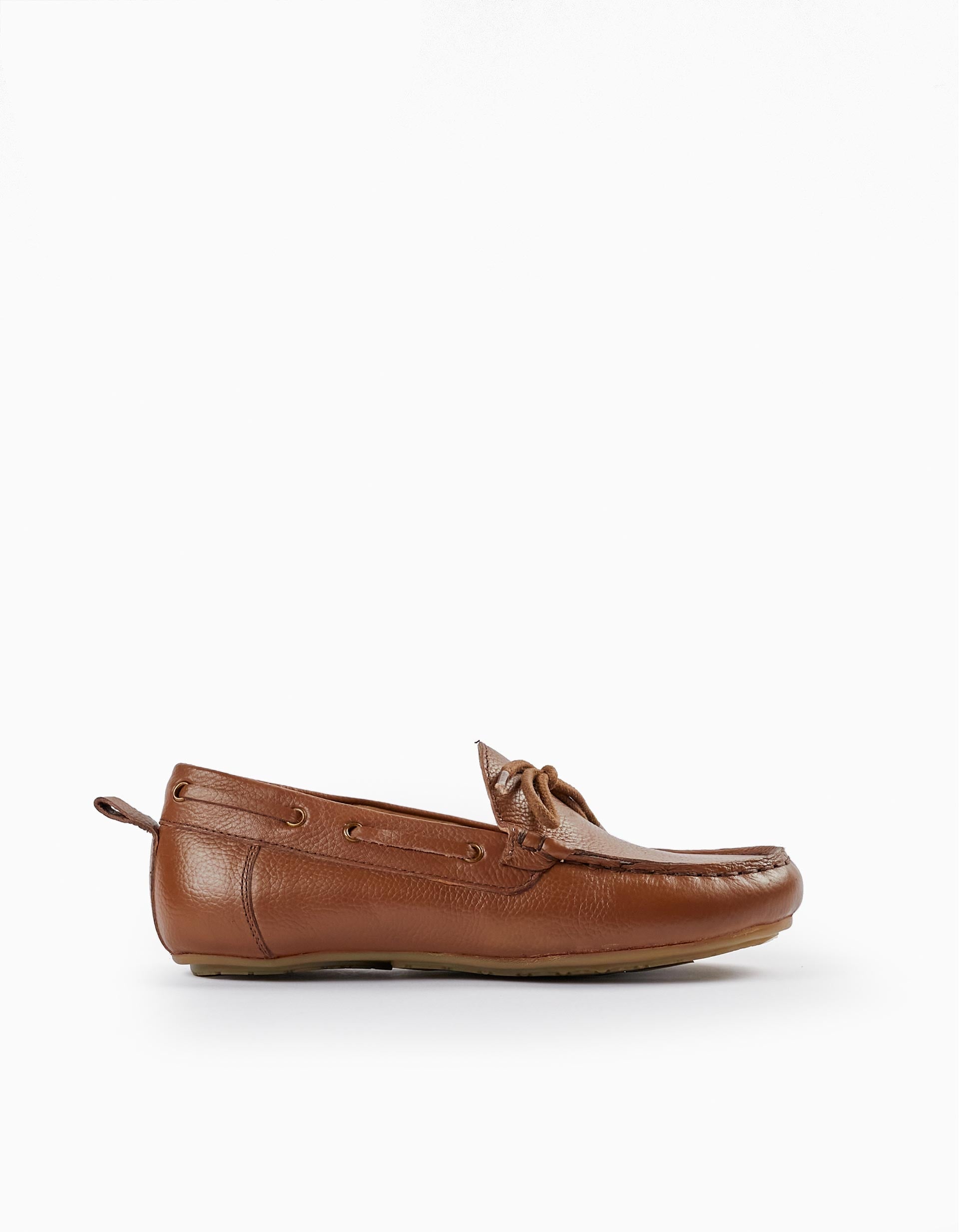 Leather Lace-Up Moccasin Shoes for Boys, Brown