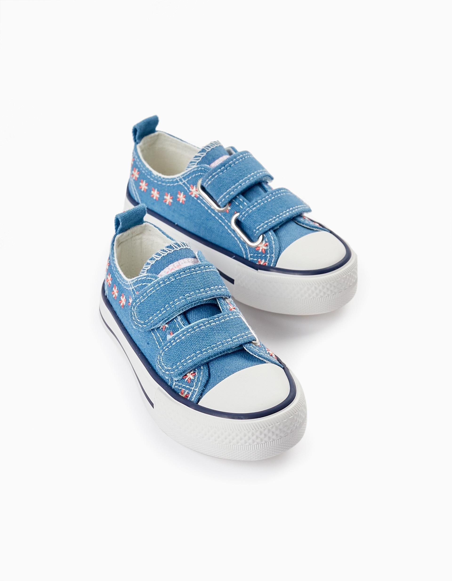 Denim Trainers with Embroidered Flowers for Baby Girls '50s Sneaker', Blue
