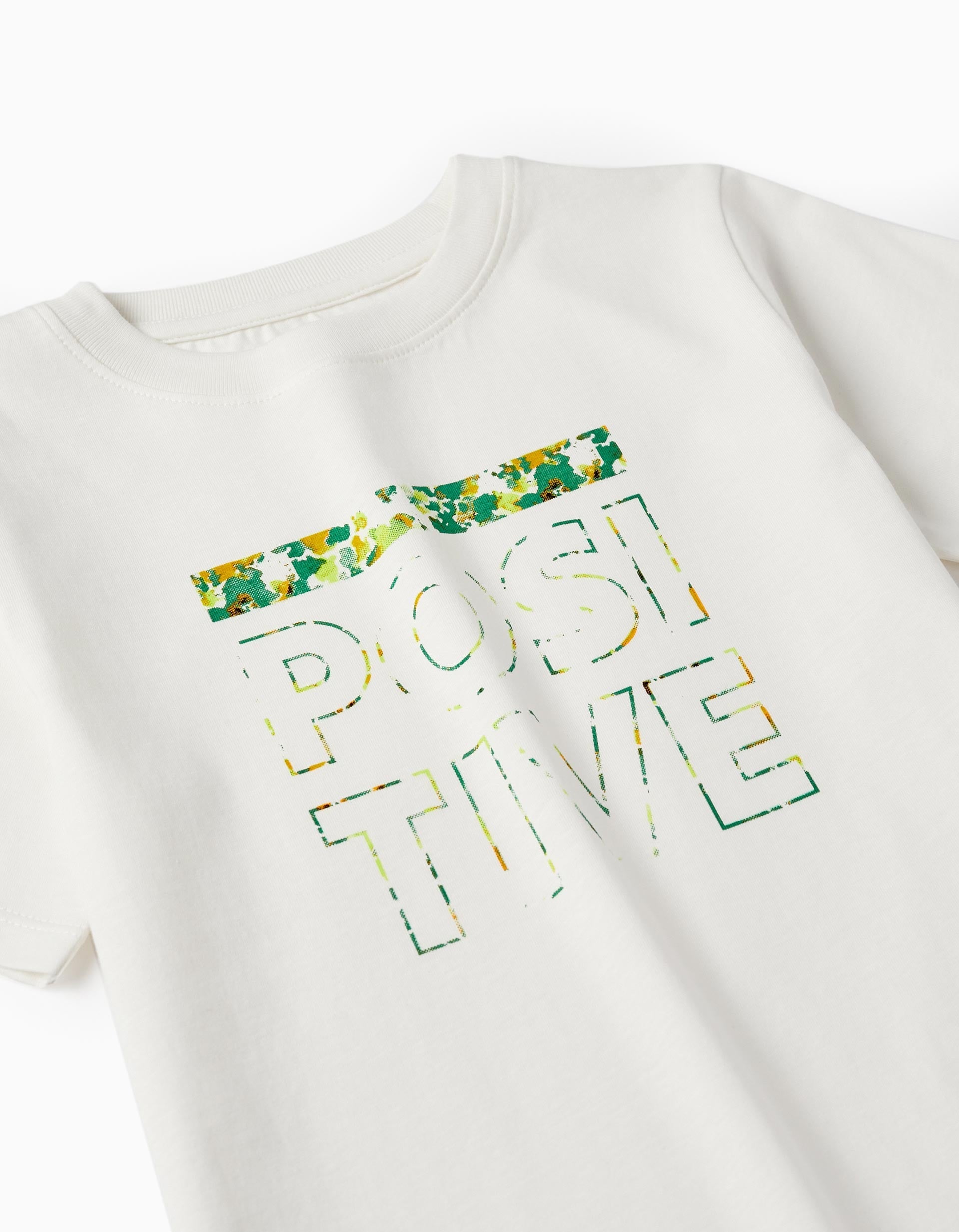 Cotton T-Shirt for Boys 'Positive', White