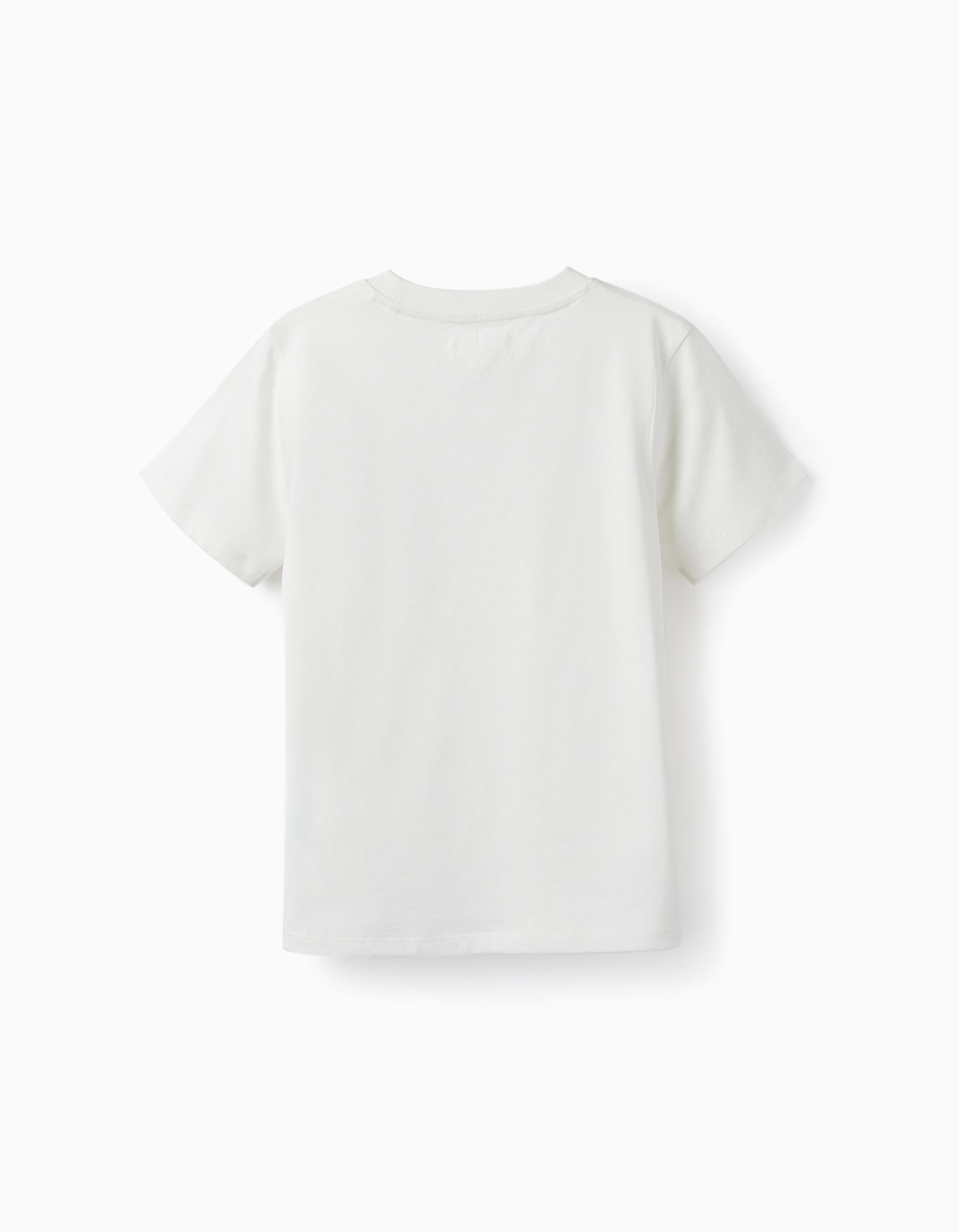 Cotton T-Shirt with Pocket for Boys, White/Blue