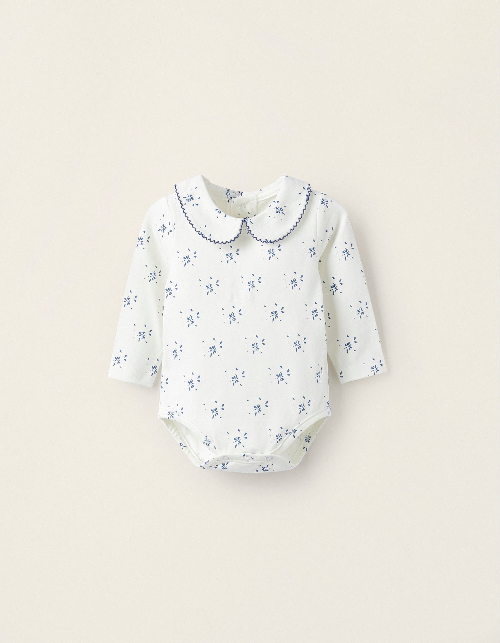 Long Sleeve Cotton Jersey Bodysuit for Newborn Girls, White