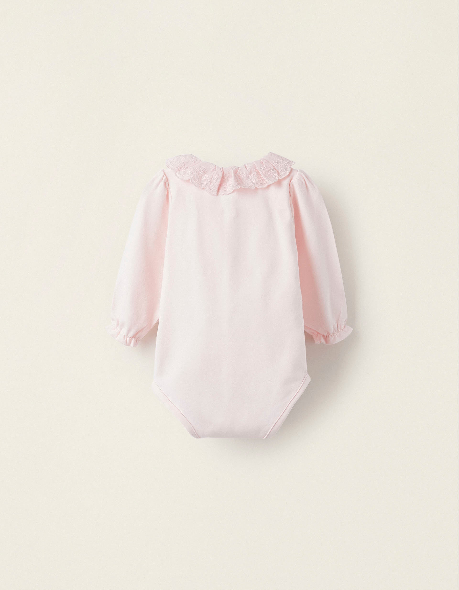 Cotton Bodysuit with English Embroidery for Newborn Girls, Pink