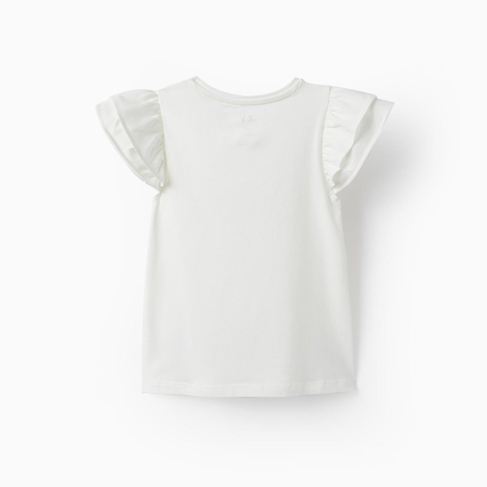 Cotton Jersey T-Shirt with Ruffles and Sparkles for Girls, White
