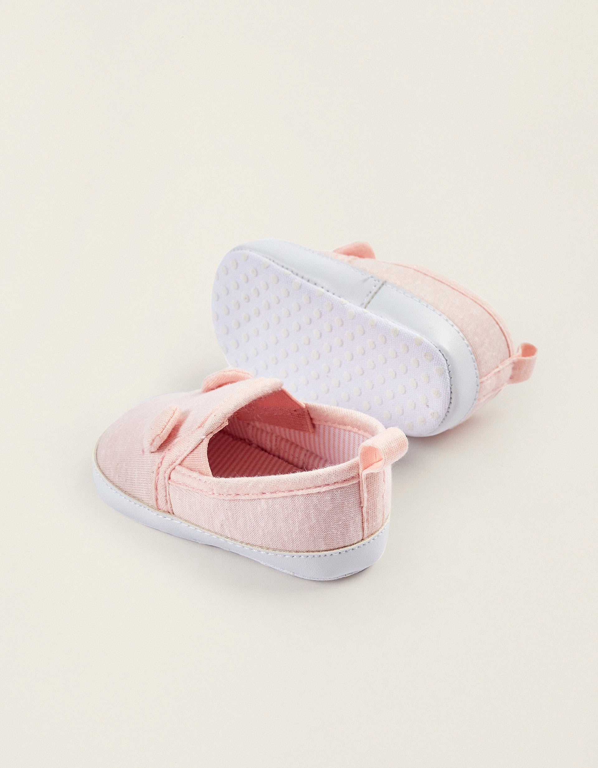 Fabric and Leather Trainers with Ears for Newborn Girls, Light Pink